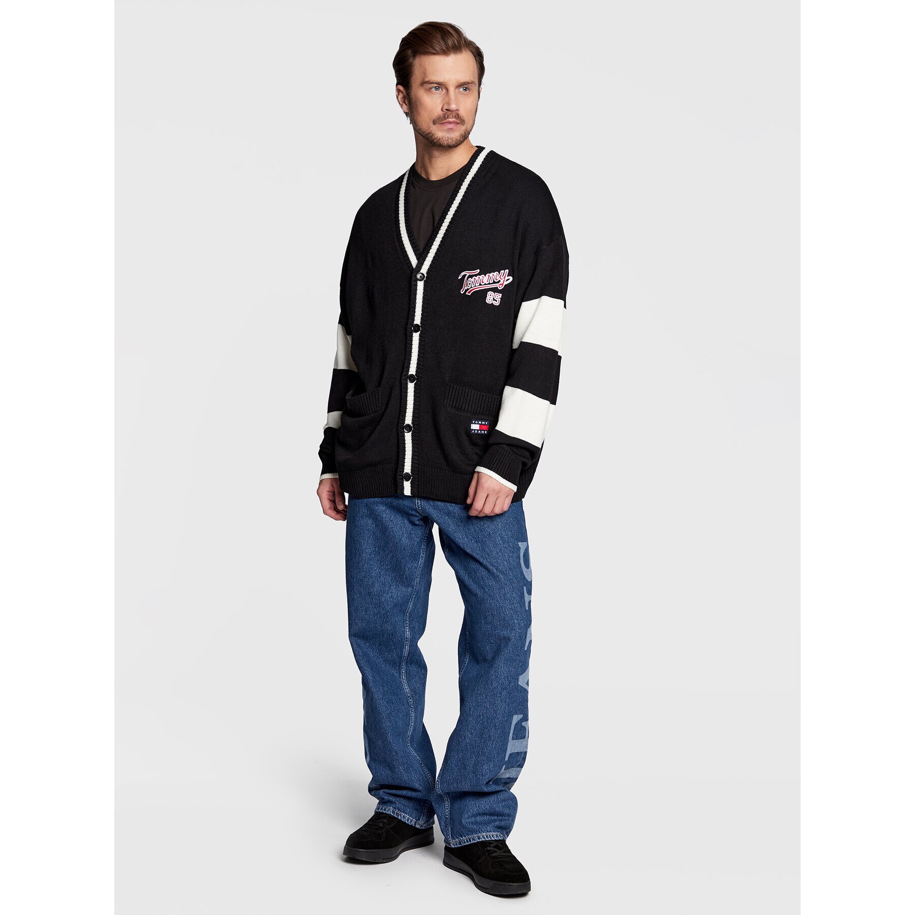 Tommy Jeans Кардиган College DM0DM15769 Черен Oversize - Pepit.bg