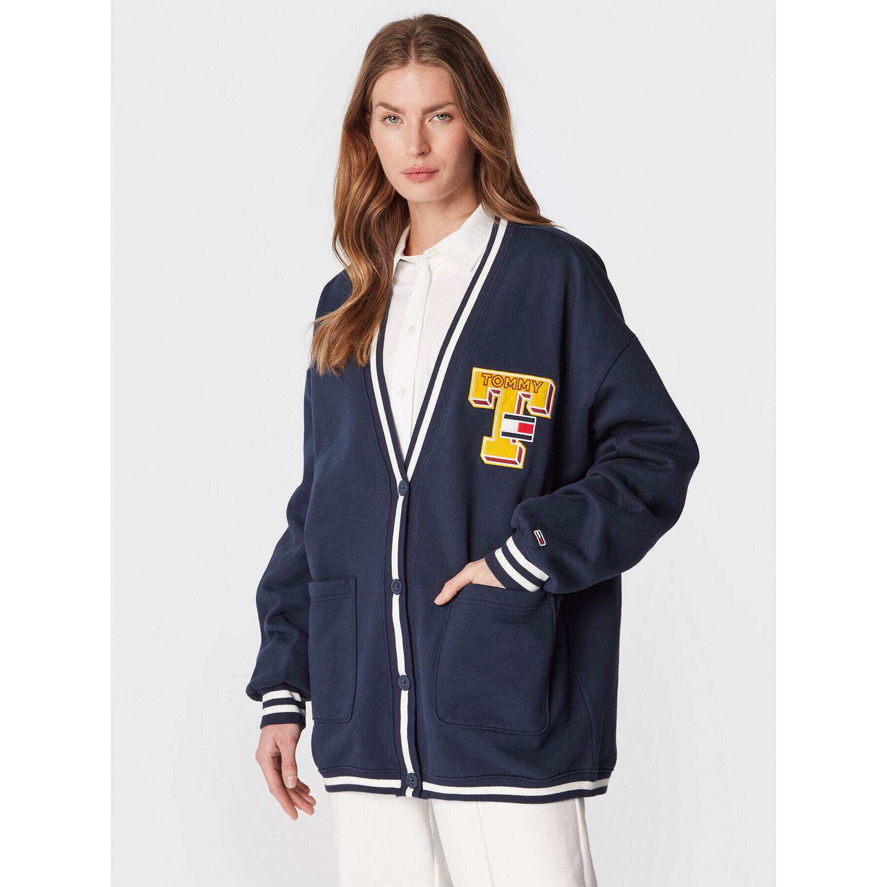 Tommy Jeans Кардиган Collegiate DW0DW14342 Тъмносин Oversize - Pepit.bg