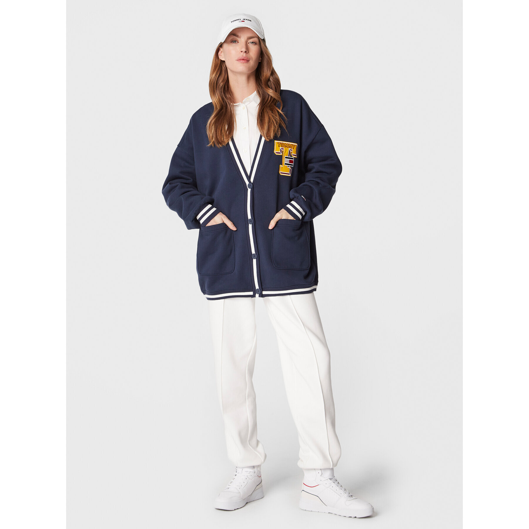 Tommy Jeans Кардиган Collegiate DW0DW14342 Тъмносин Oversize - Pepit.bg