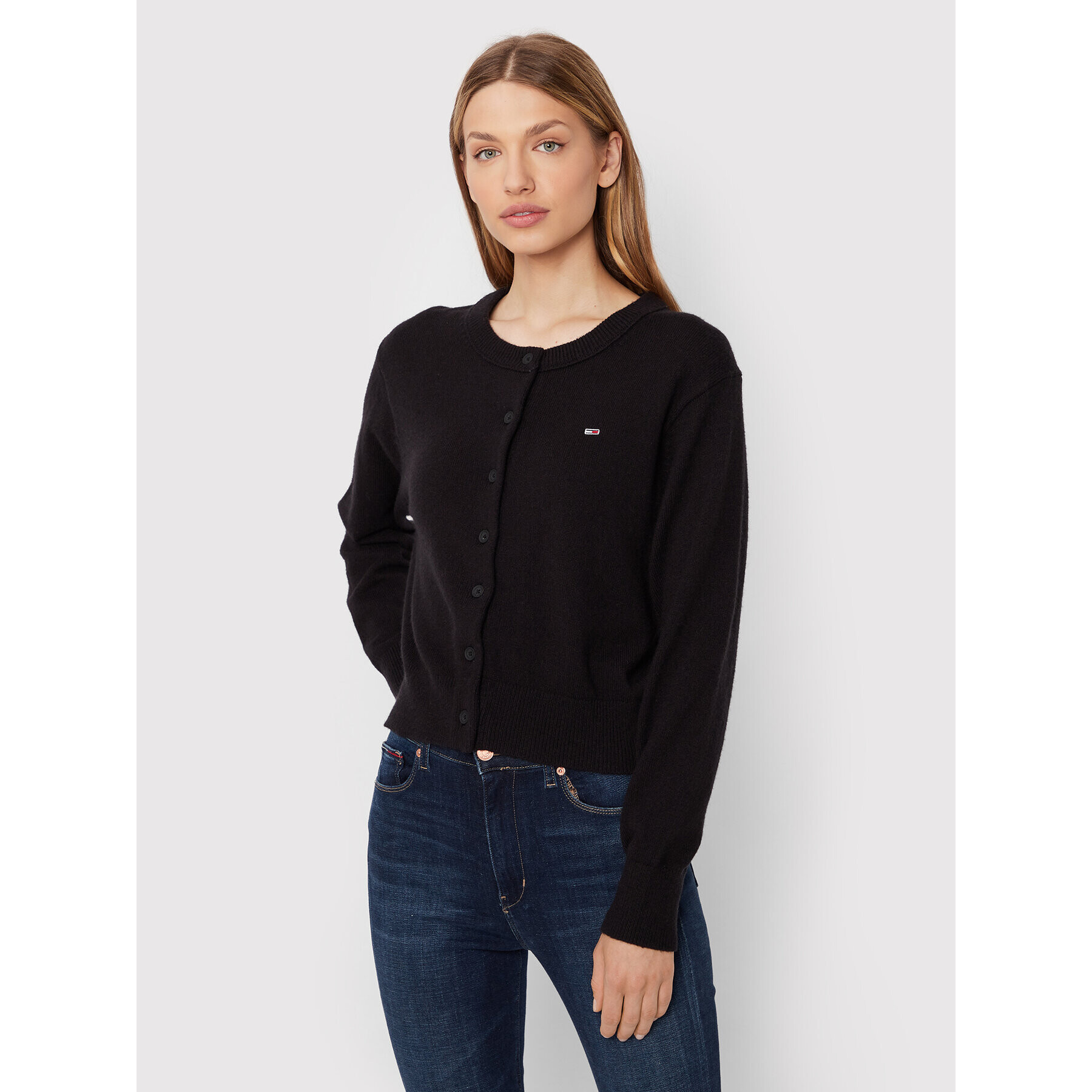 Tommy Jeans Кардиган Crew Neck DW0DW13789 Черен Regular Fit - Pepit.bg