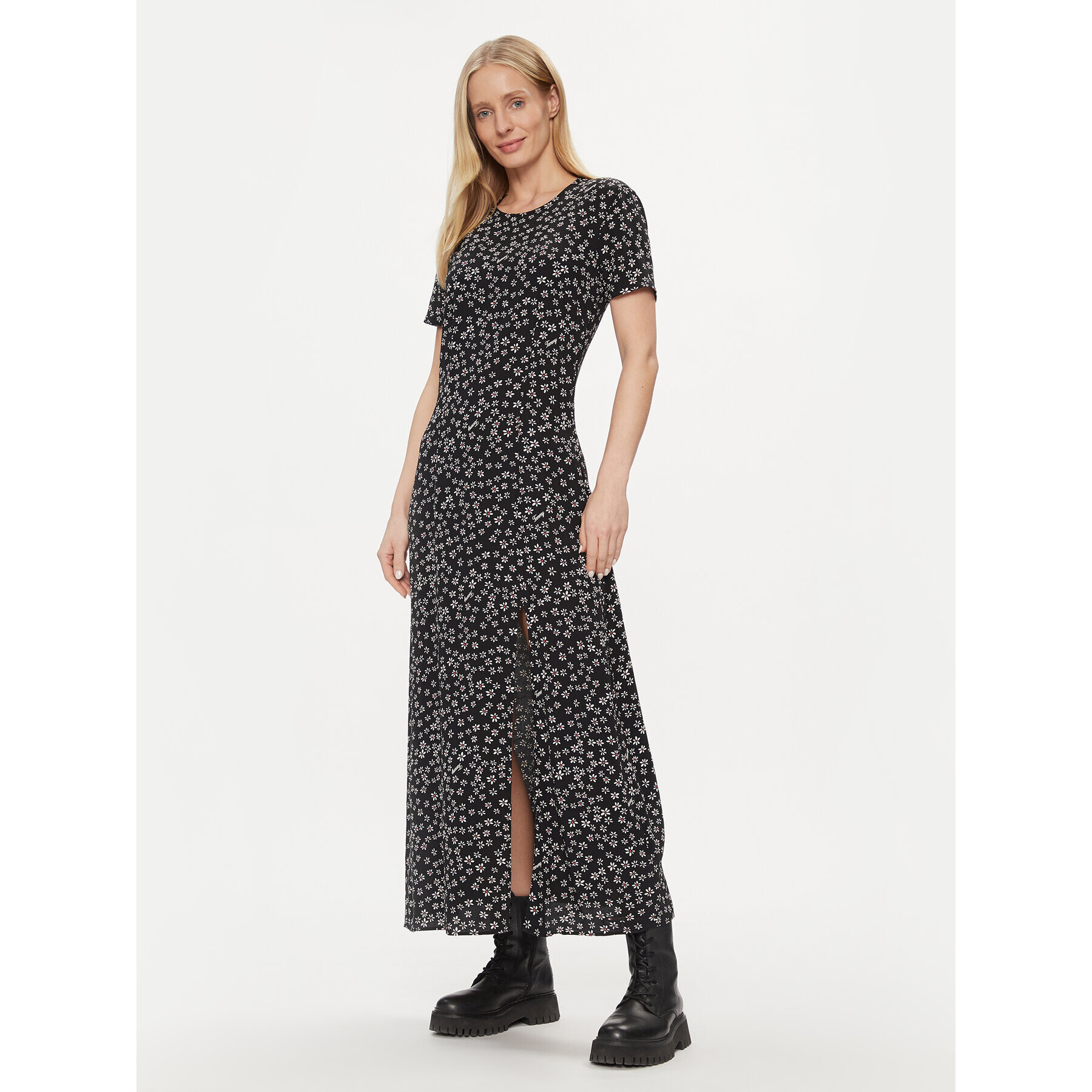 Tommy Jeans Лятна рокля Tjw Ditsy Midi Slit Dress DW0DW17418 Черен Slim Fit - Pepit.bg