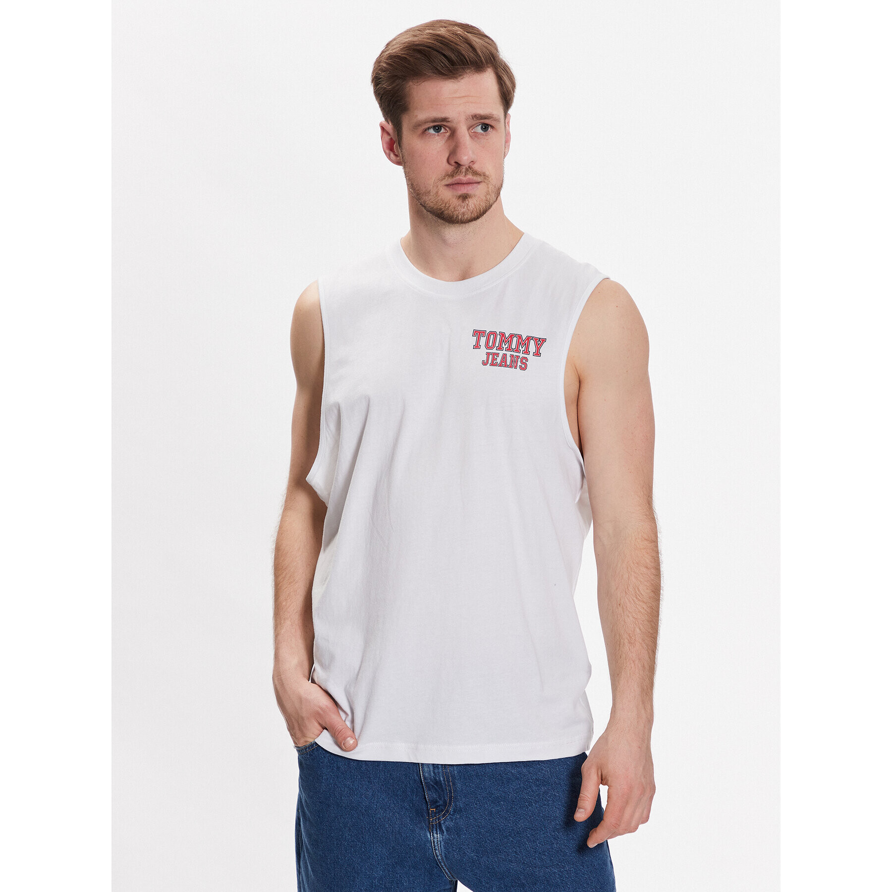 Tommy Jeans Мъжки топ Basketball DM0DM16307 Бял Relaxed Fit - Pepit.bg