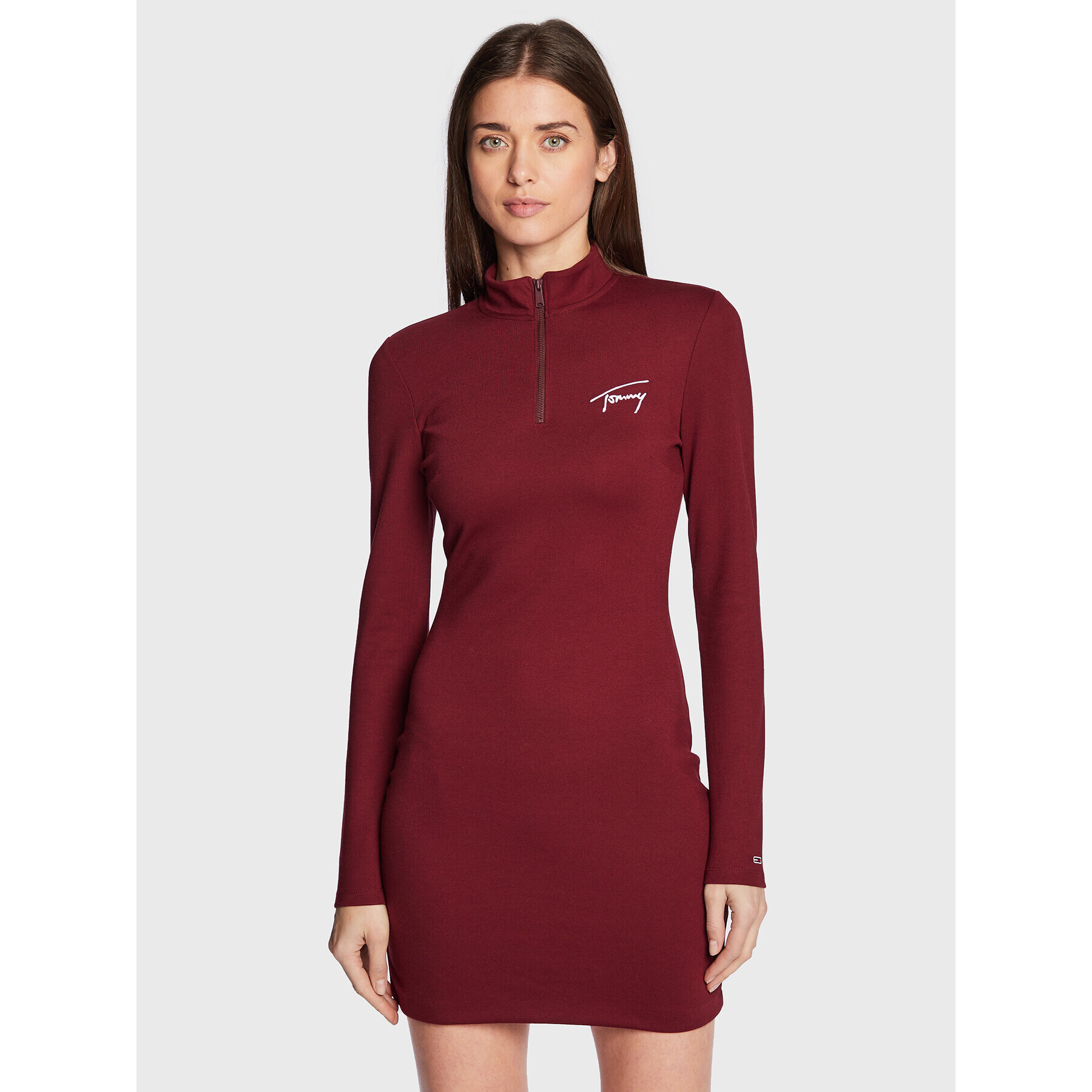 Tommy Jeans Плетена рокля Signature Bodycon DW0DW14386 Бордо Slim Fit - Pepit.bg