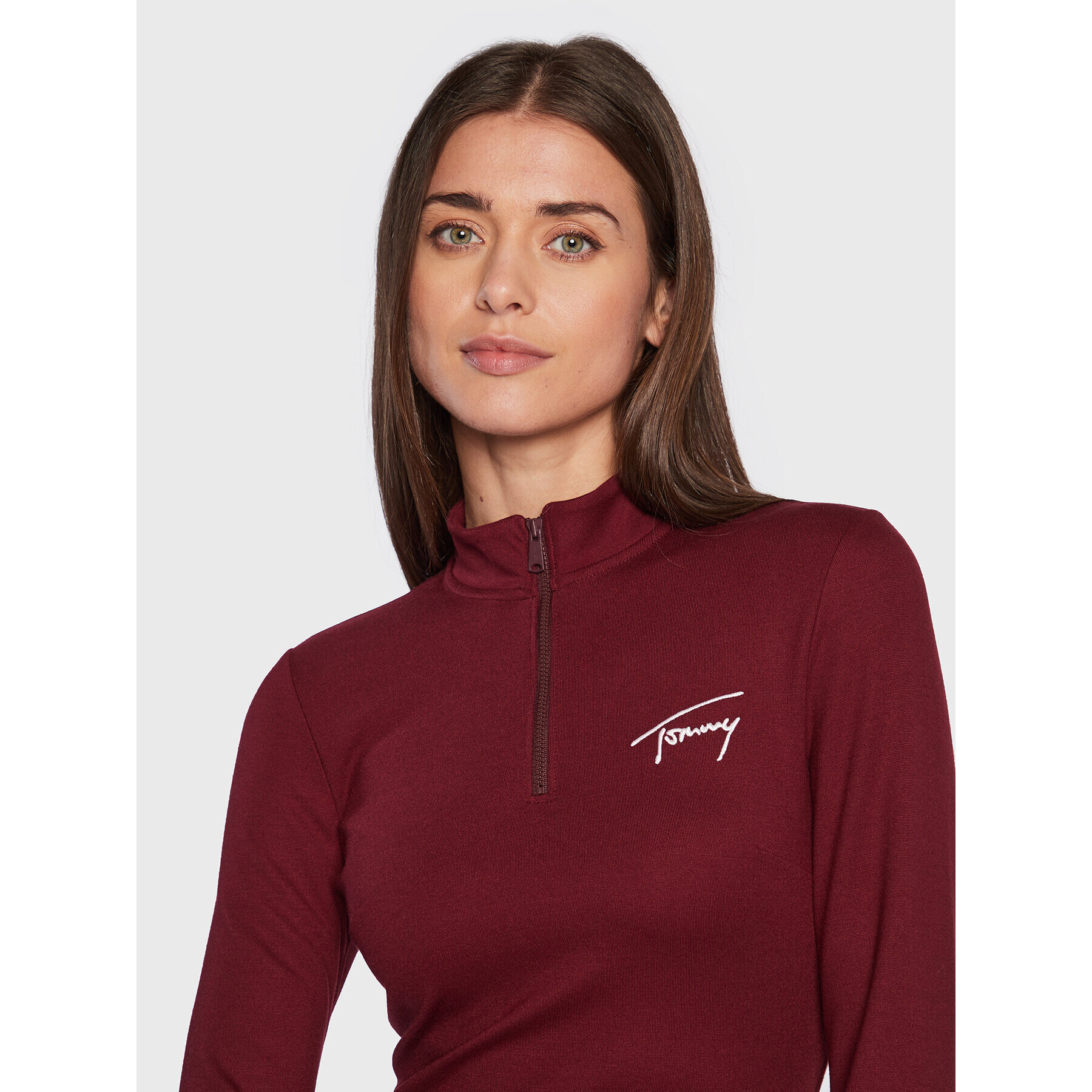 Tommy Jeans Плетена рокля Signature Bodycon DW0DW14386 Бордо Slim Fit - Pepit.bg