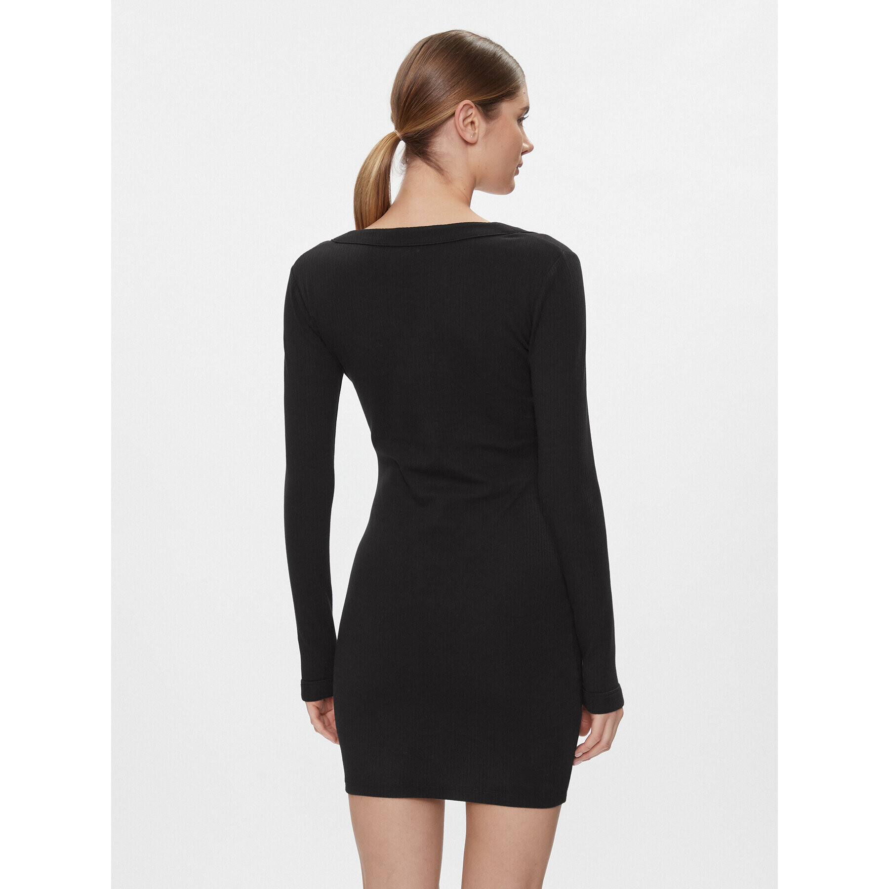 Tommy Jeans Плетена рокля Tjw Badge Rib Bodycon Ls DW0DW17424 Черен Slim Fit - Pepit.bg