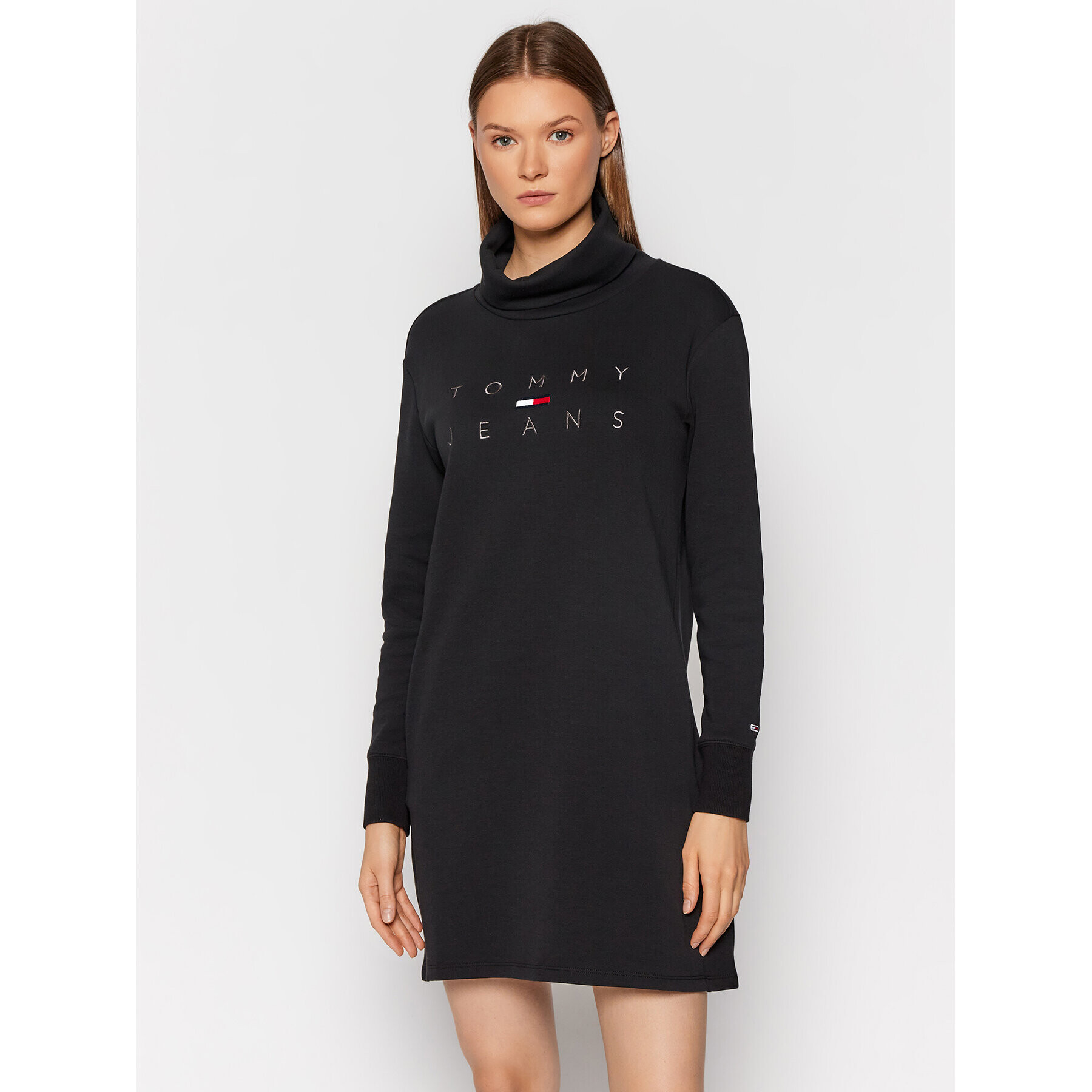 Tommy Jeans Плетена рокля Tjw Mock Neck Logo DW0DW11263 Черен Regular Fit - Pepit.bg