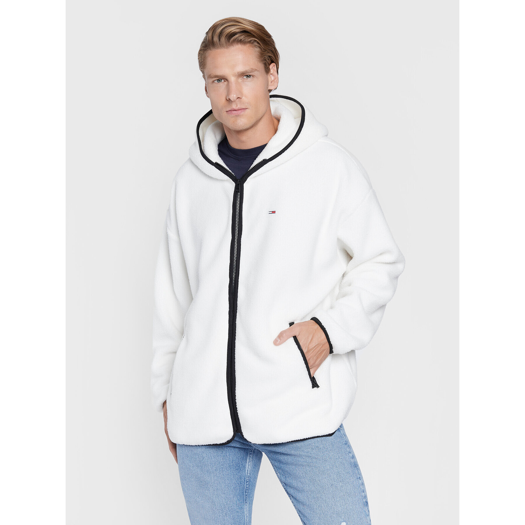 Tommy Jeans Полар Collegiate Sherpa DM0DM15290 Бял Regular Fit - Pepit.bg