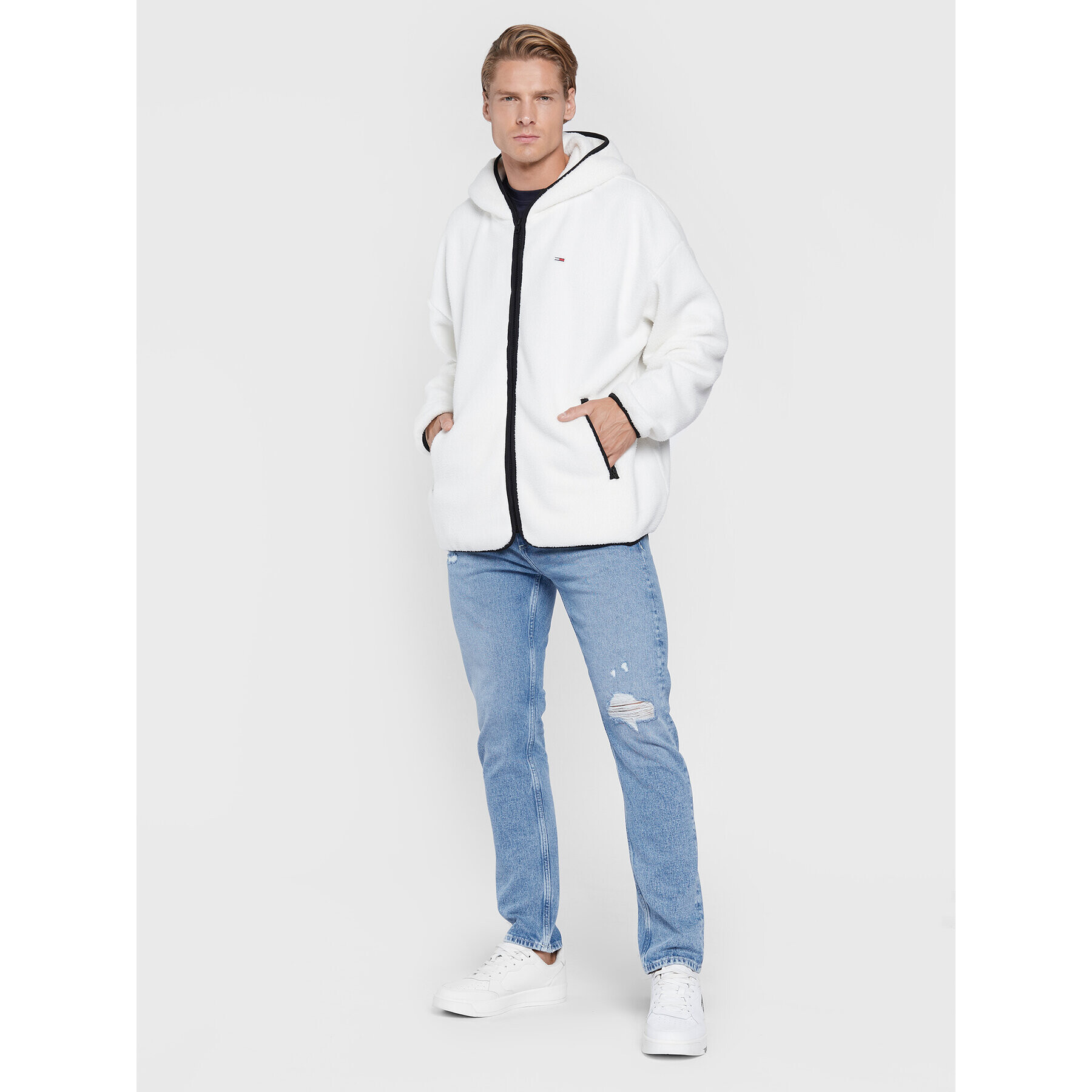 Tommy Jeans Полар Collegiate Sherpa DM0DM15290 Бял Regular Fit - Pepit.bg