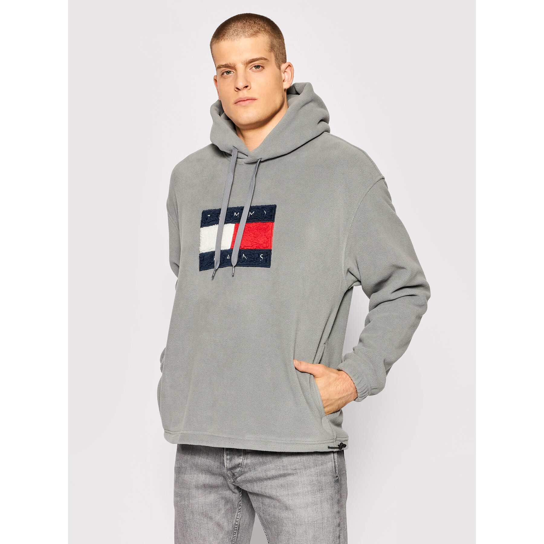 Tommy Jeans Полар DM0DM12576 Сив Relaxed Fit - Pepit.bg