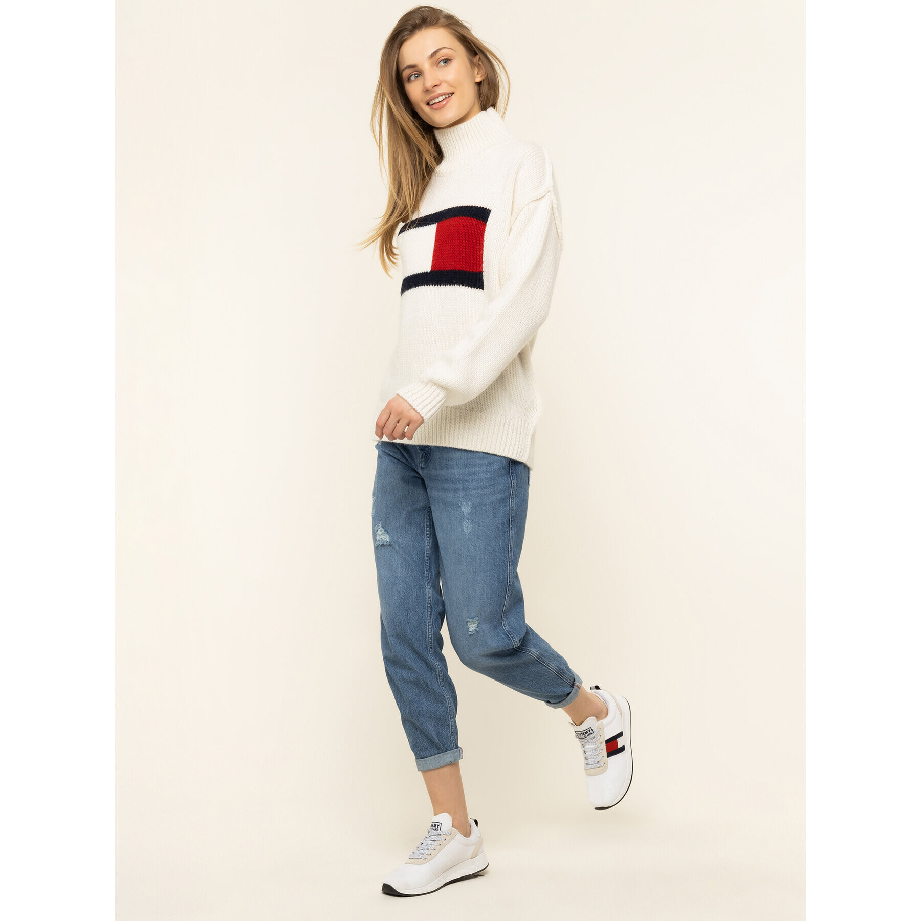 Tommy Jeans Поло Flag DW0DW07625 Бежов Oversize - Pepit.bg