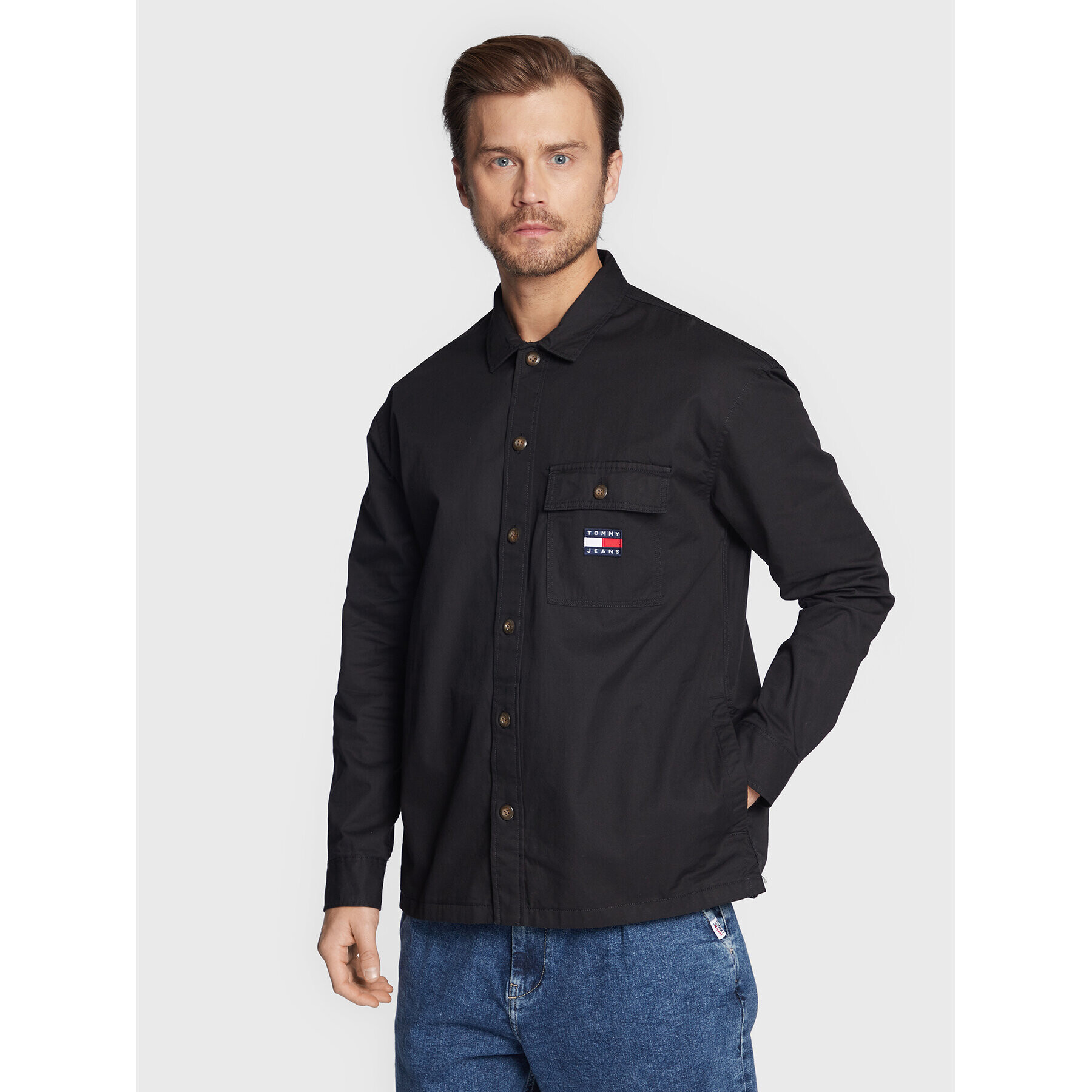 Tommy Jeans Риза Classic Solid DM0DM15129 Черен Overshirt Fit - Pepit.bg