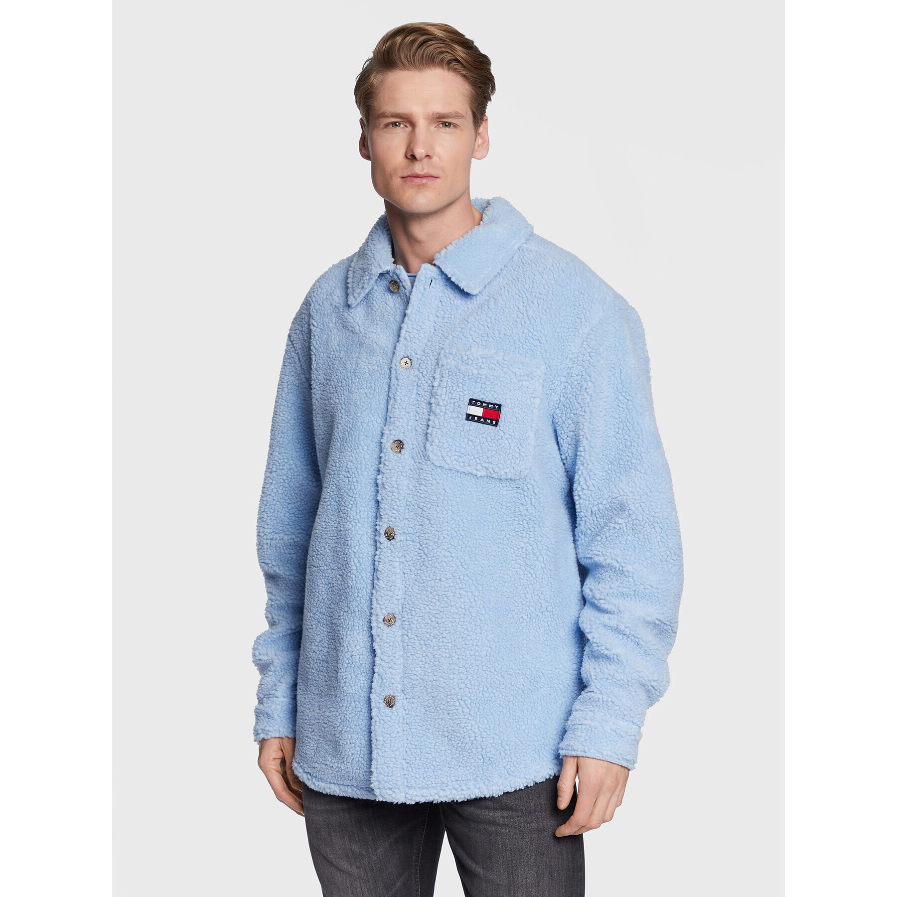 Tommy Jeans Преходно яке Sherpa DM0DM15615 Син Overshirt Fit - Pepit.bg