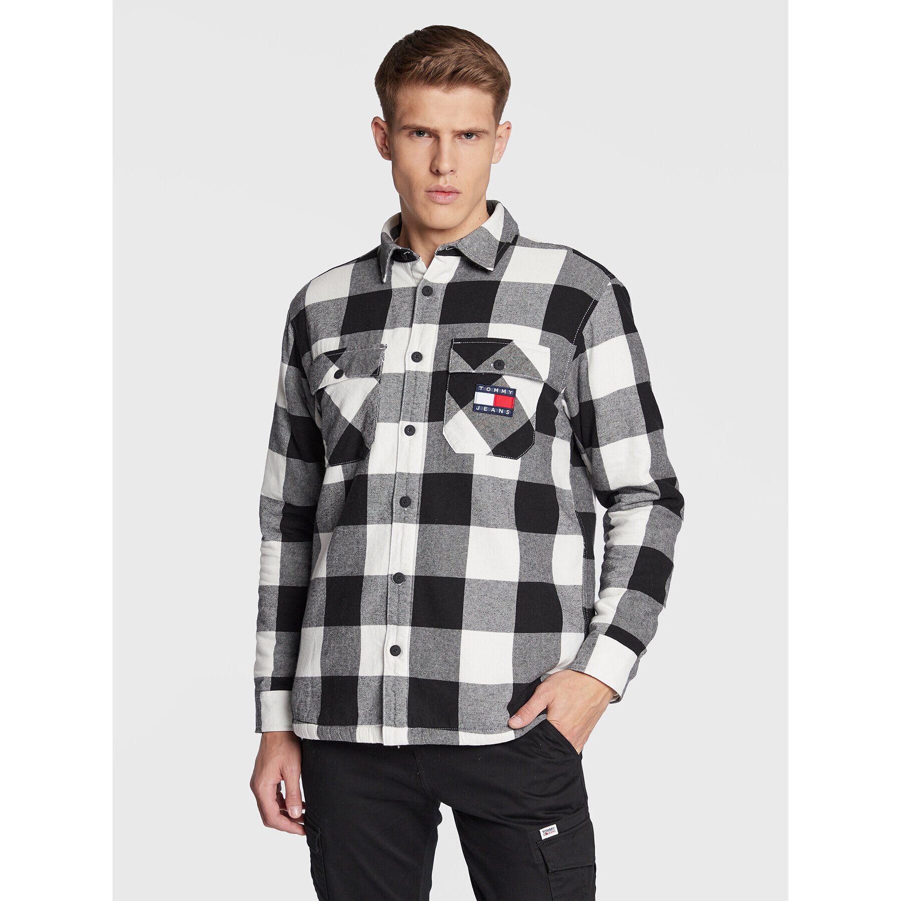 Tommy Jeans Преходно яке Sherpa Flannel DM0DM15132 Сив Regular Fit - Pepit.bg