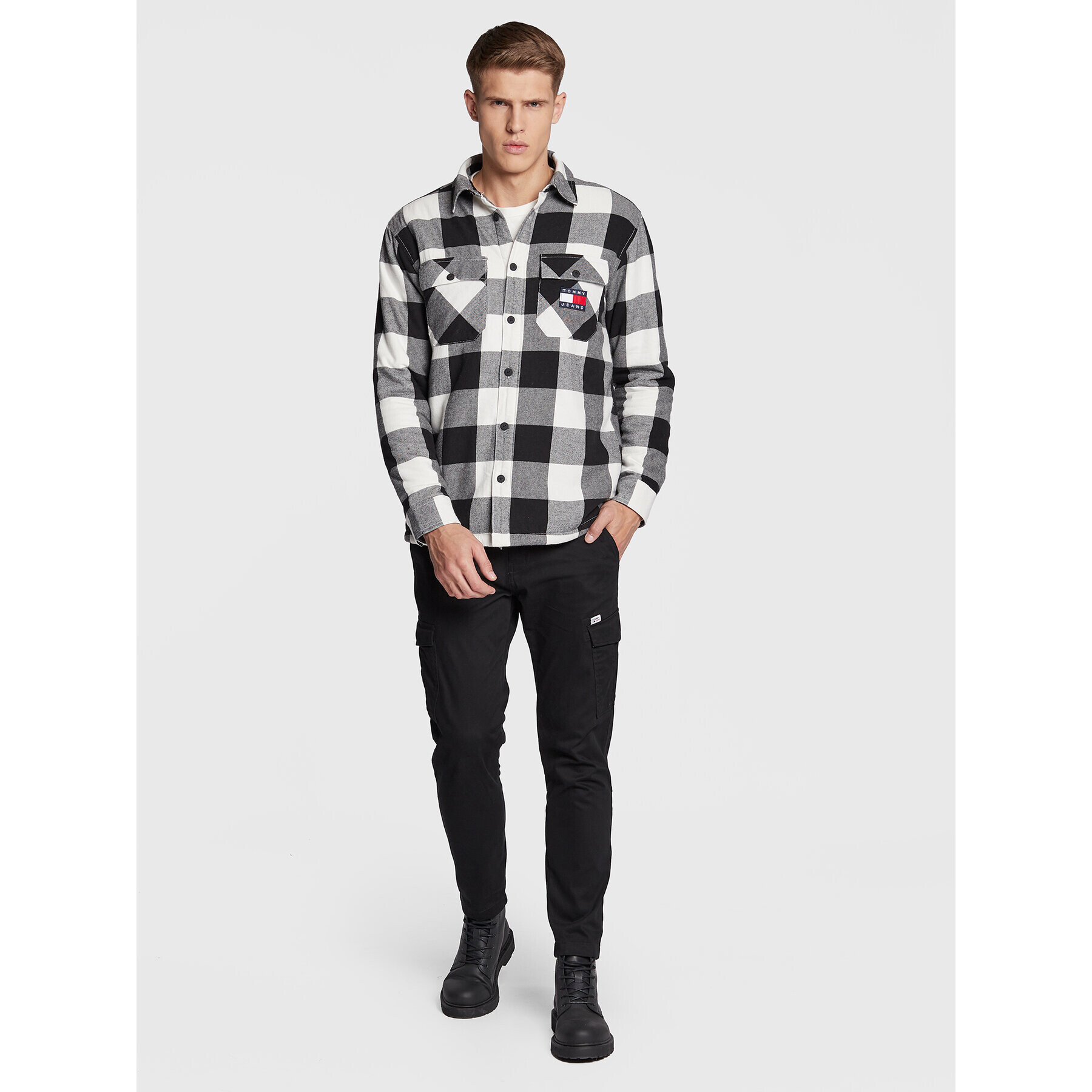 Tommy Jeans Преходно яке Sherpa Flannel DM0DM15132 Сив Regular Fit - Pepit.bg