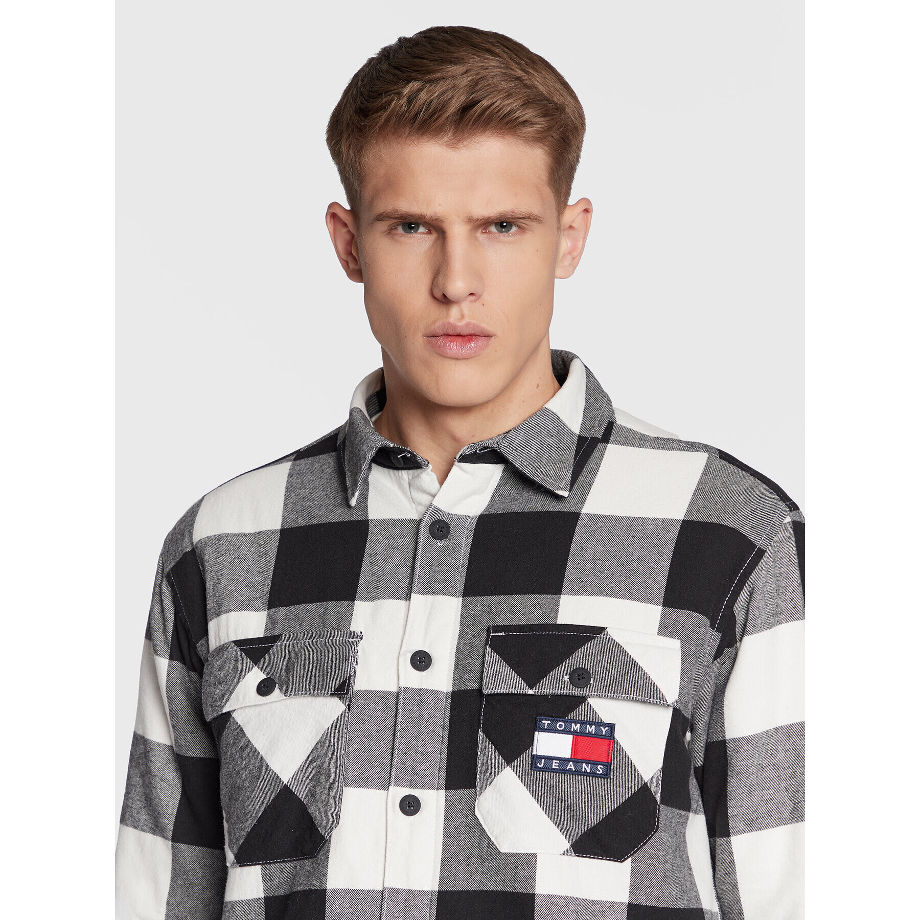 Tommy Jeans Преходно яке Sherpa Flannel DM0DM15132 Сив Regular Fit - Pepit.bg