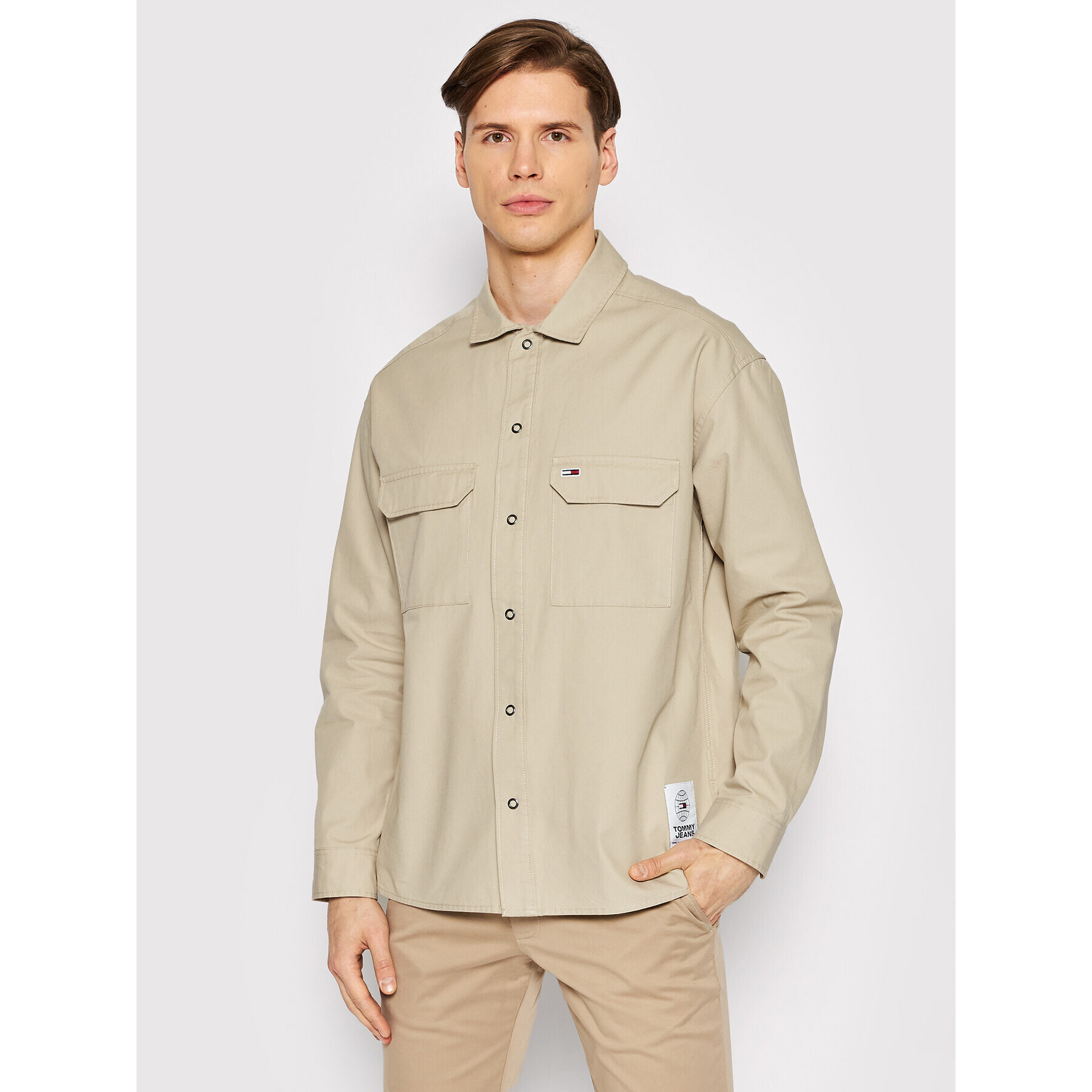 Tommy Jeans Преходно яке Soft Solid DM0DM13039 Бежов Overshirt Fit - Pepit.bg