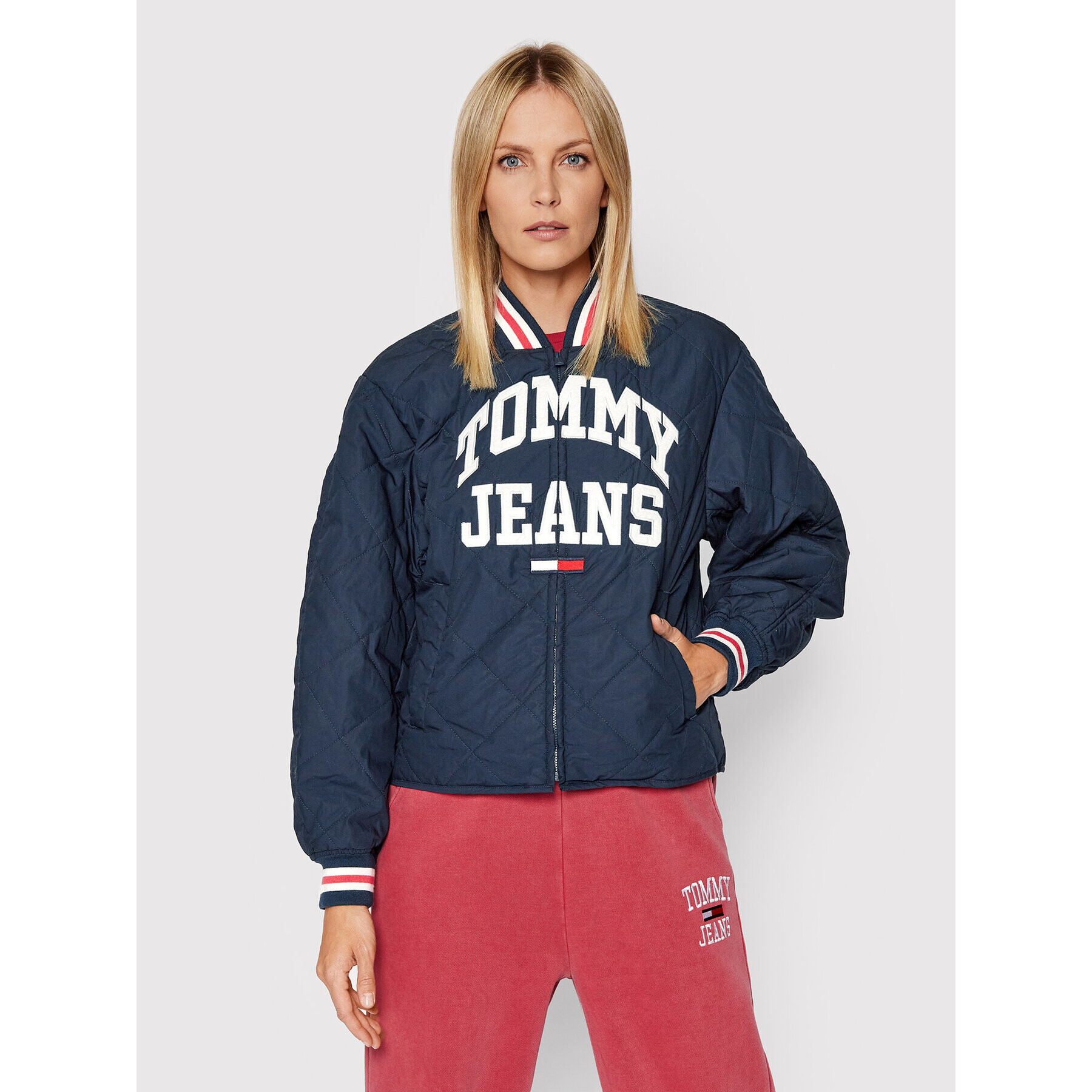 Tommy Jeans Пухено яке College Quilted Rib DW0DW11844 Тъмносин Relaxed Fit - Pepit.bg