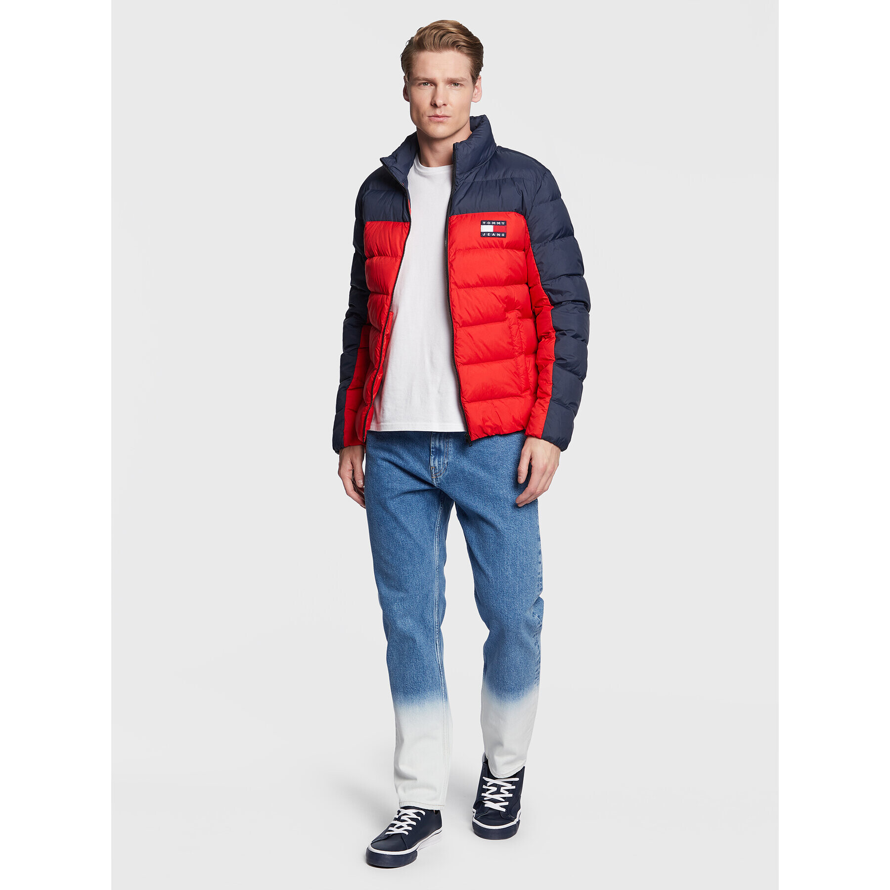 Tommy Jeans Пухено яке Colorblock DM0DM15387 Червен Regular Fit - Pepit.bg