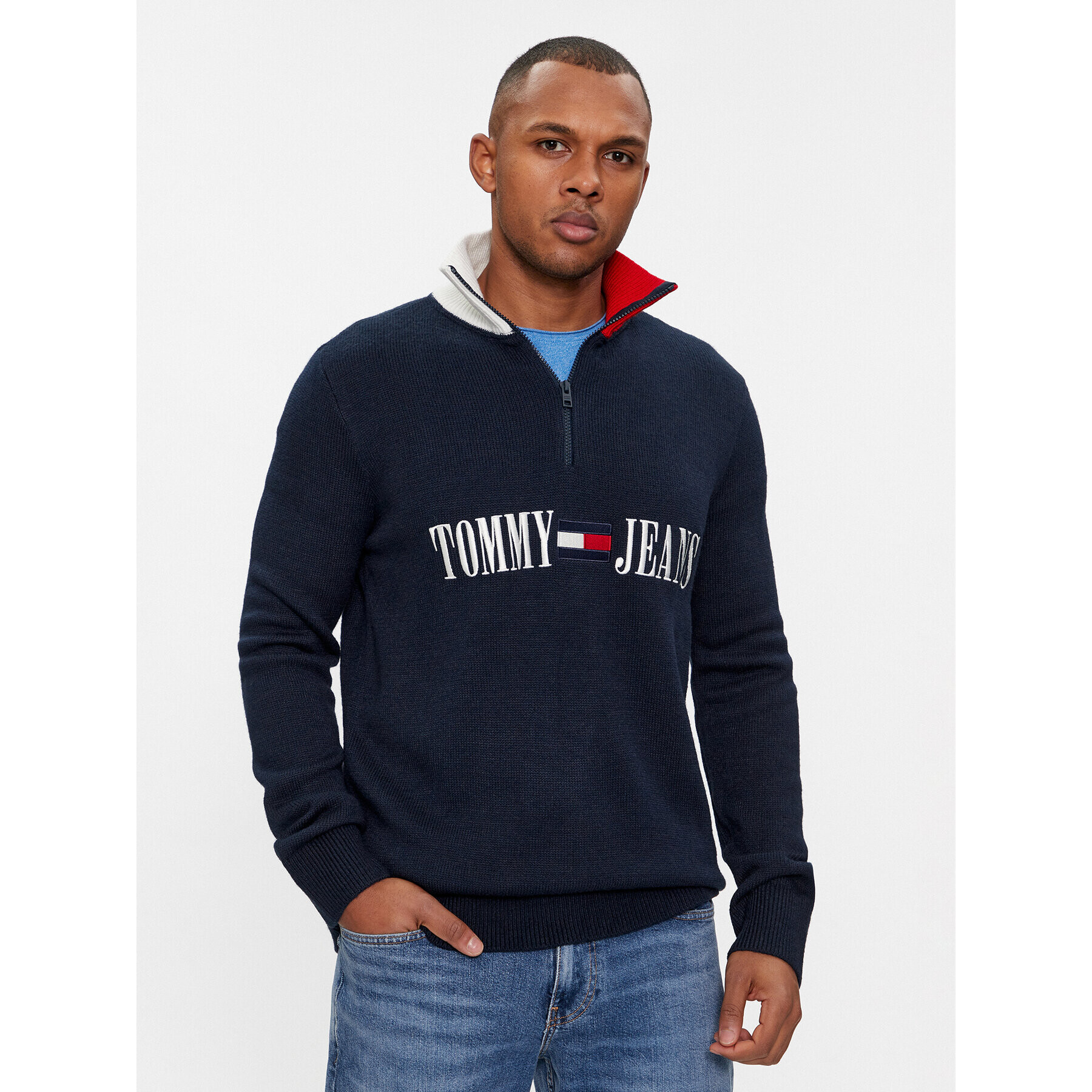 Tommy Jeans Пуловер Archive DM0DM18368 Тъмносин Slim Fit - Pepit.bg