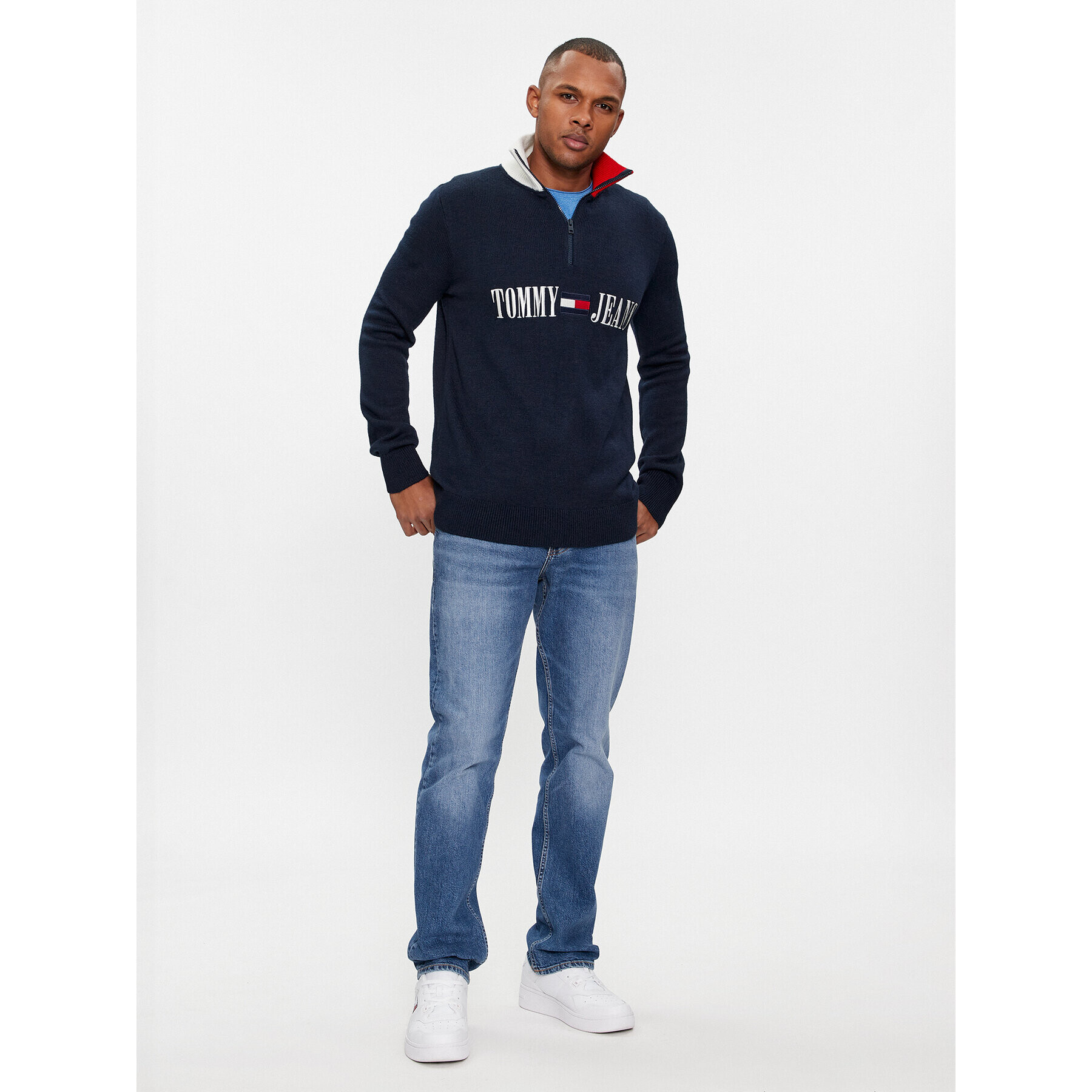 Tommy Jeans Пуловер Archive DM0DM18368 Тъмносин Slim Fit - Pepit.bg