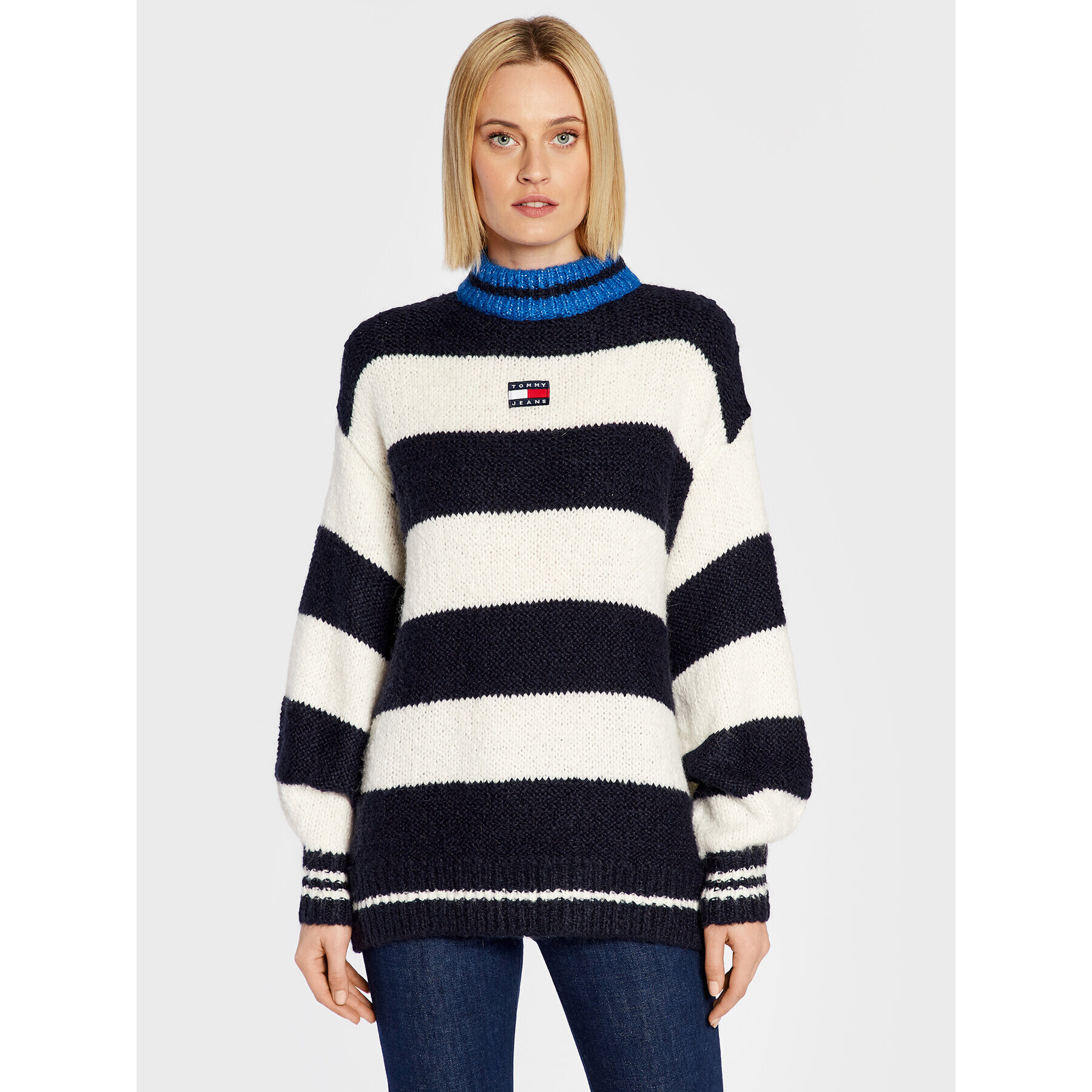 Tommy Jeans Пуловер Blockstripe DW0DW14275 Тъмносин Oversize - Pepit.bg