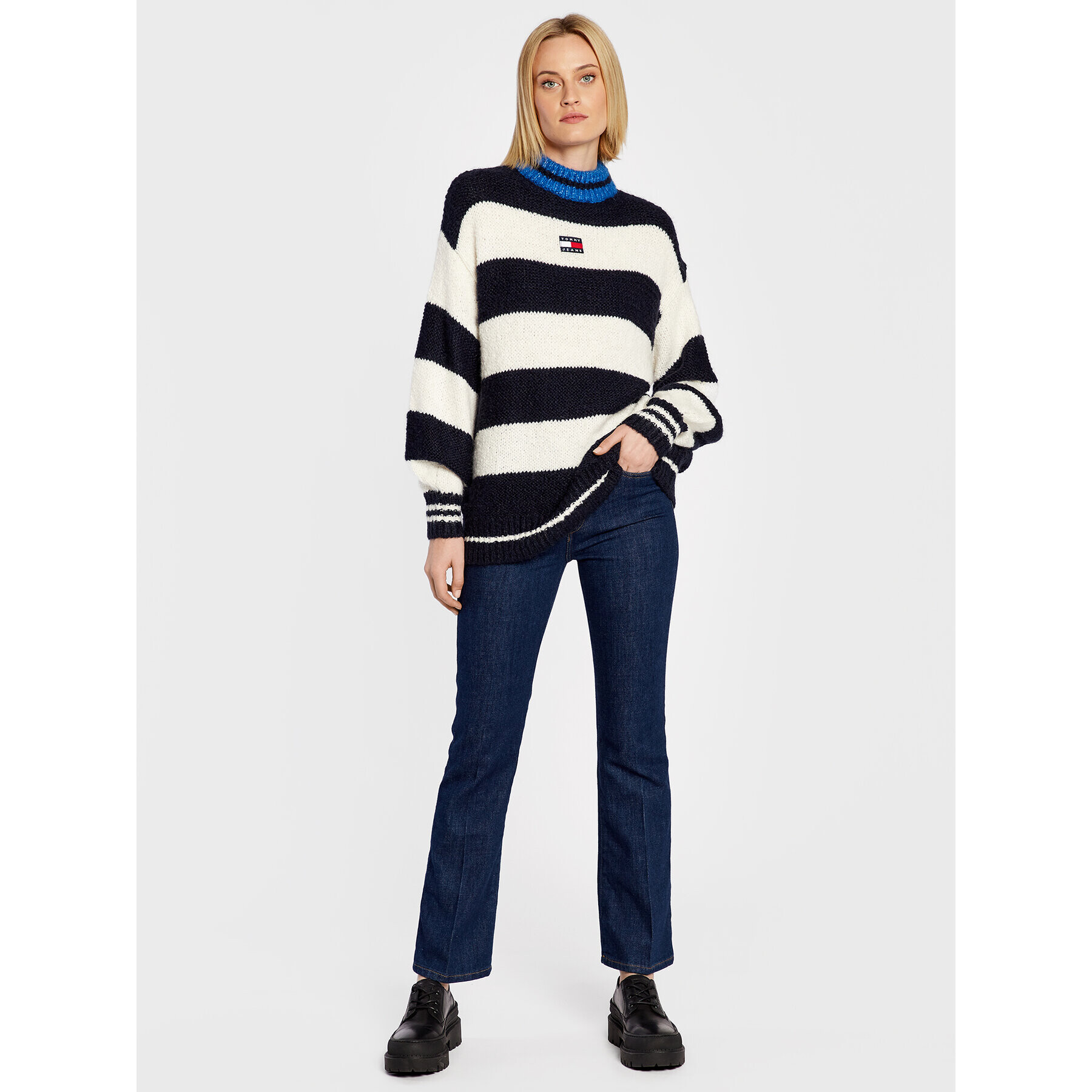 Tommy Jeans Пуловер Blockstripe DW0DW14275 Тъмносин Oversize - Pepit.bg