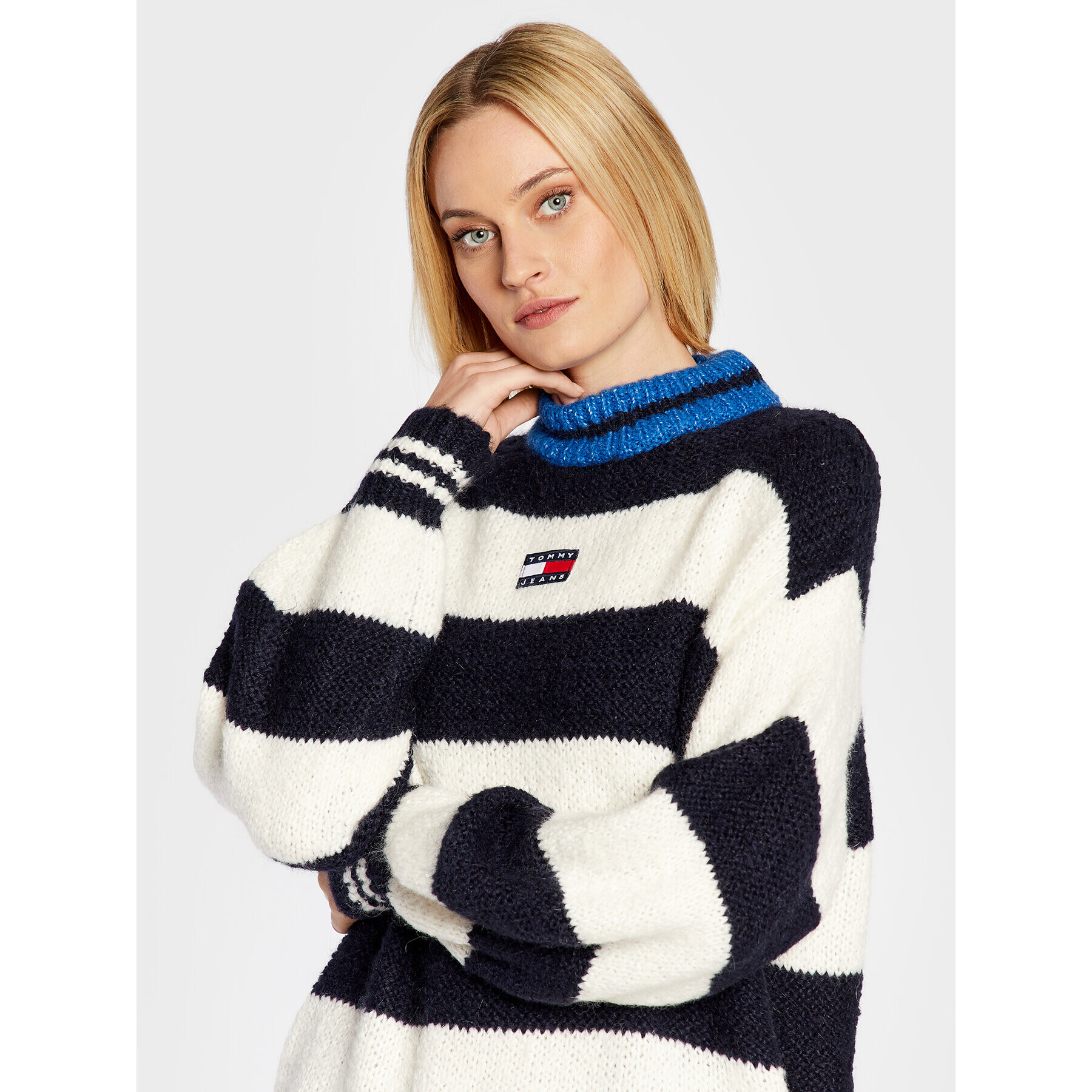 Tommy Jeans Пуловер Blockstripe DW0DW14275 Тъмносин Oversize - Pepit.bg