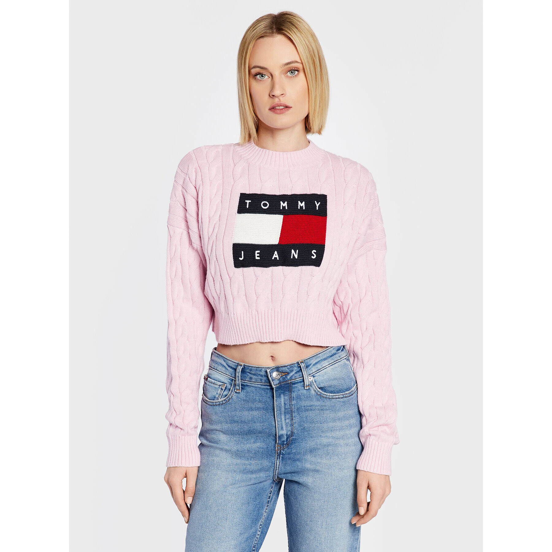 Tommy Jeans Пуловер Center Flag DW0DW14261 Розов Boxy Fit - Pepit.bg