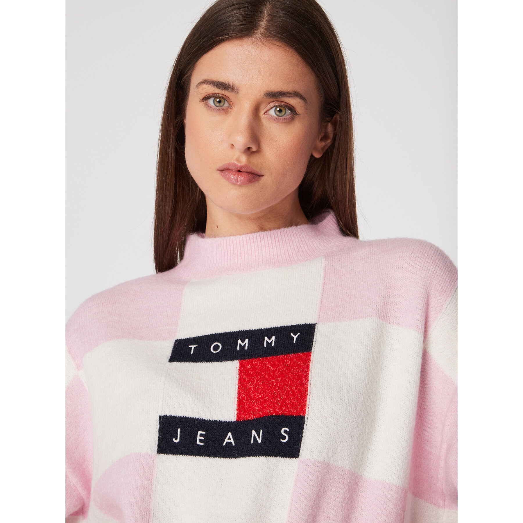 Tommy Jeans Пуловер Checker Flag DW0DW14316 Розов Relaxed Fit - Pepit.bg