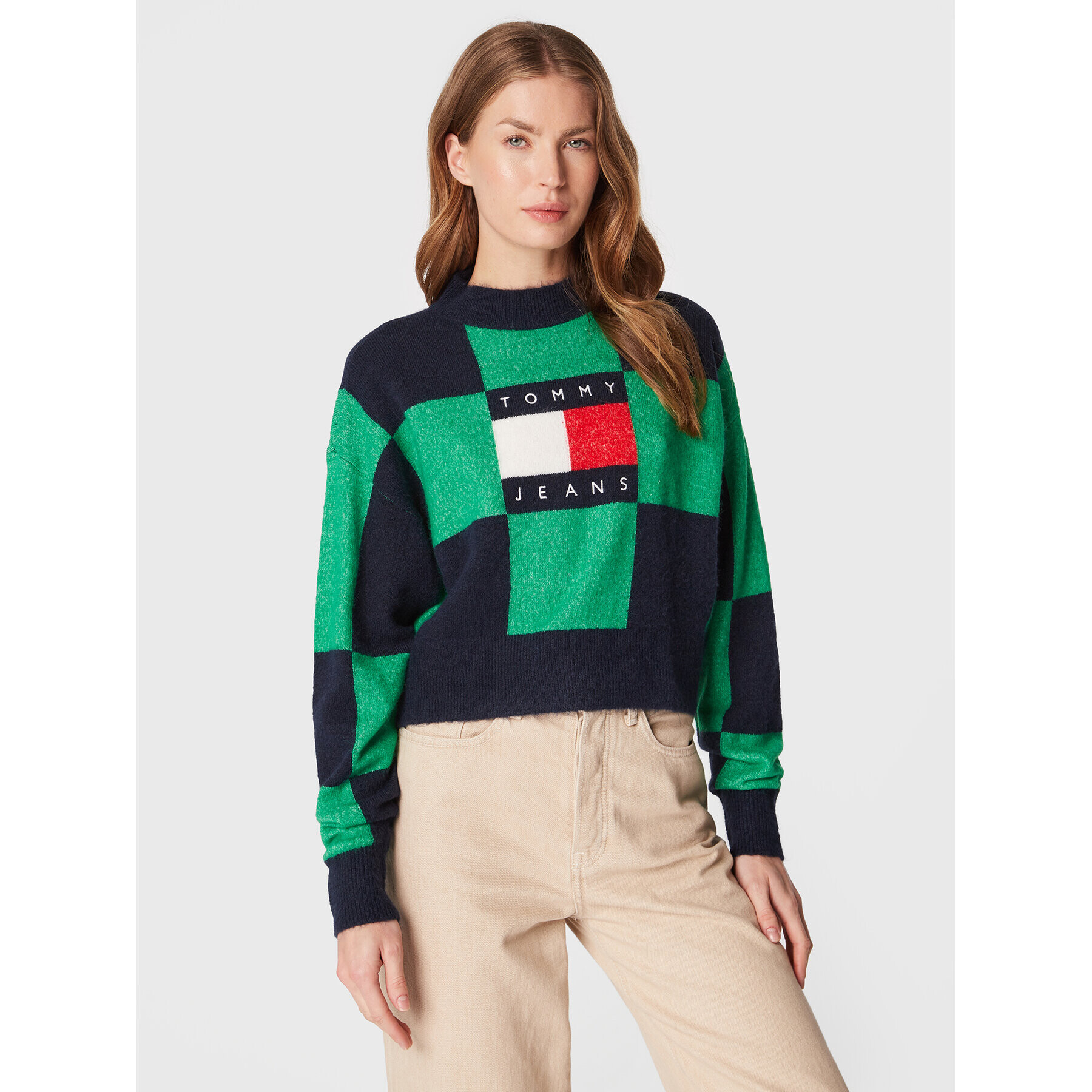 Tommy Jeans Пуловер Checker Flag DW0DW14316 Зелен Relaxed Fit - Pepit.bg
