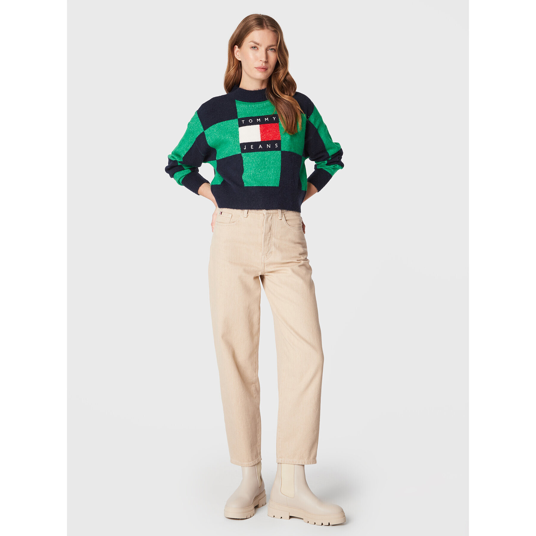 Tommy Jeans Пуловер Checker Flag DW0DW14316 Зелен Relaxed Fit - Pepit.bg