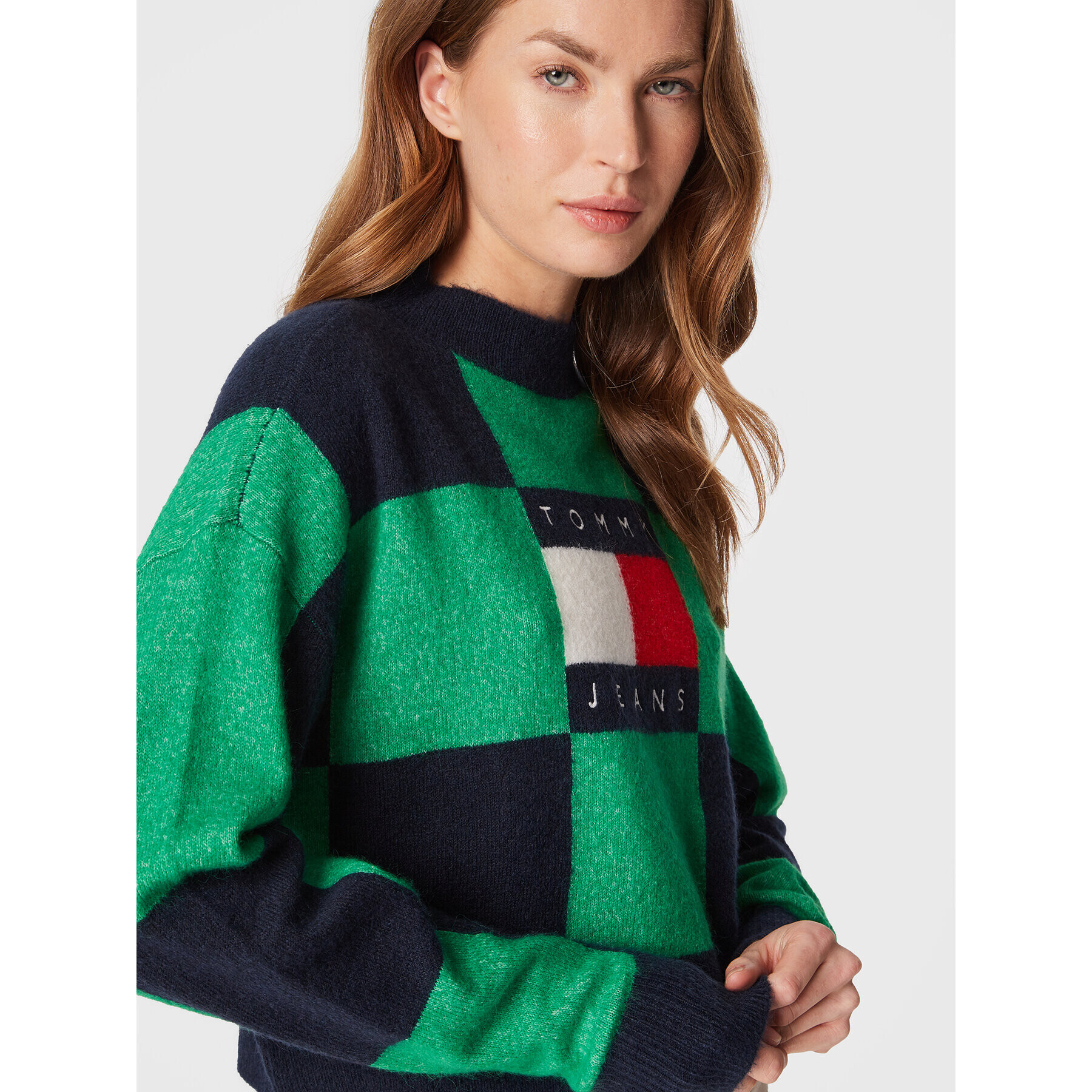 Tommy Jeans Пуловер Checker Flag DW0DW14316 Зелен Relaxed Fit - Pepit.bg