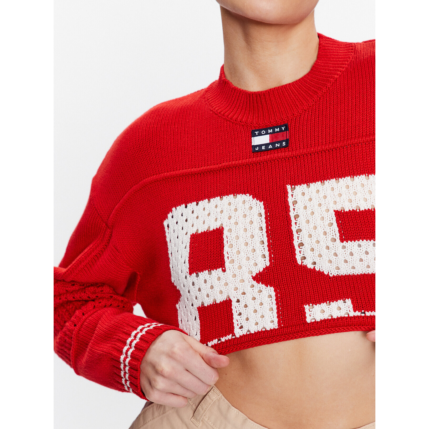 Tommy Jeans Пуловер DW0DW15396 Червен Relaxed Fit - Pepit.bg