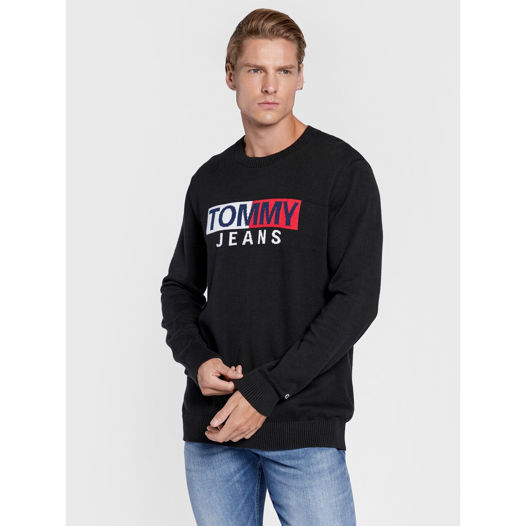 Tommy Jeans Пуловер Entry Flag DM0DM13755 Черен Relaxed Fit - Pepit.bg