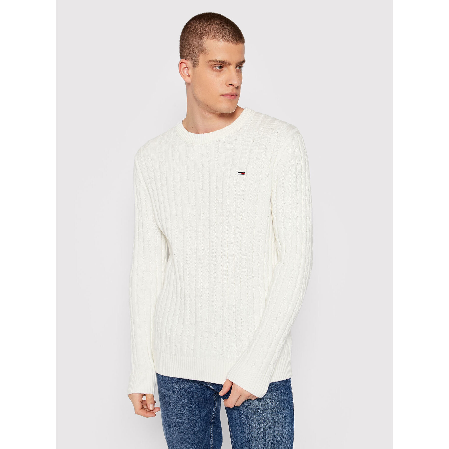 Tommy Jeans Пуловер Essential Cable DM0DM11857 Бял Regular Fit - Pepit.bg