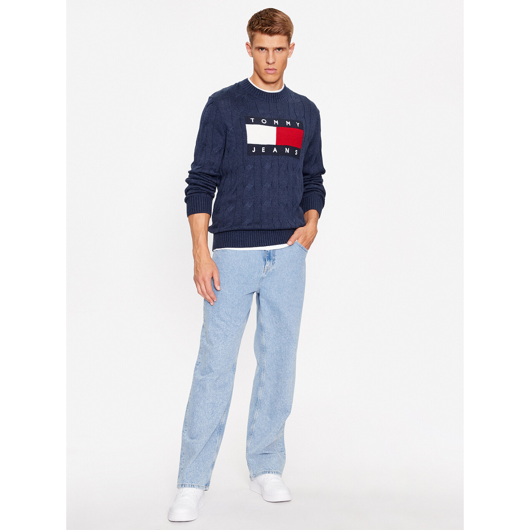 Tommy Jeans Пуловер Flag DM0DM17762 Тъмносин Relaxed Fit - Pepit.bg