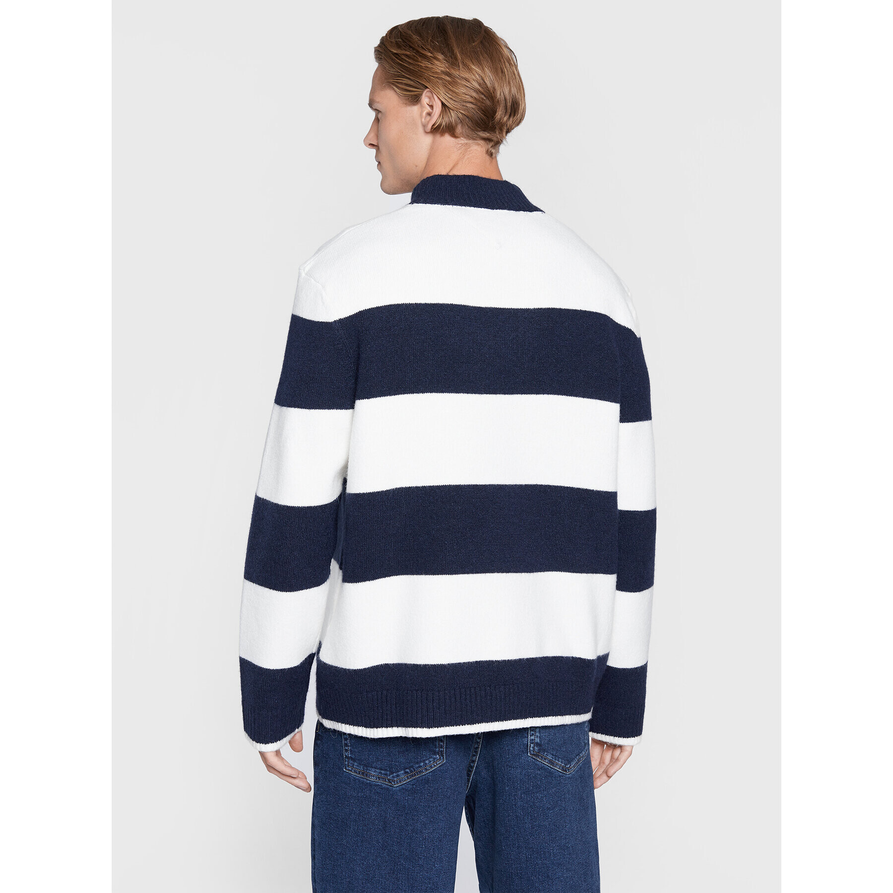 Tommy Jeans Пуловер Serif Stripe DM0DM15154 Тъмносин Relaxed Fit - Pepit.bg