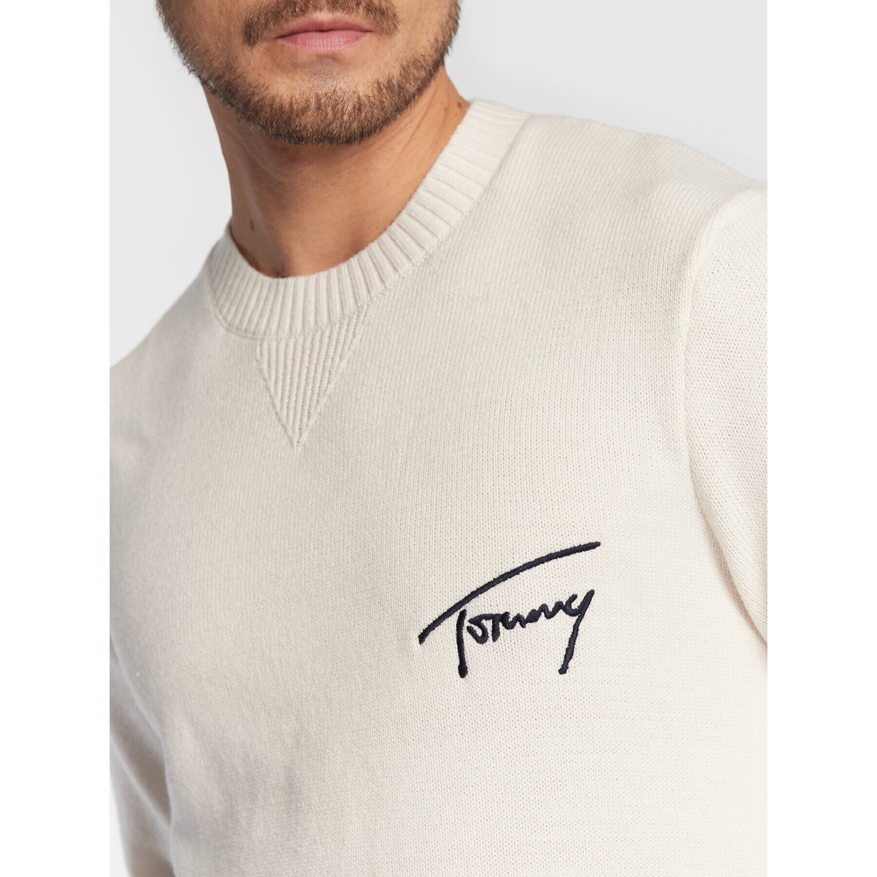 Tommy Jeans Пуловер Signature DM0DM15062 Бял Relaxed Fit - Pepit.bg