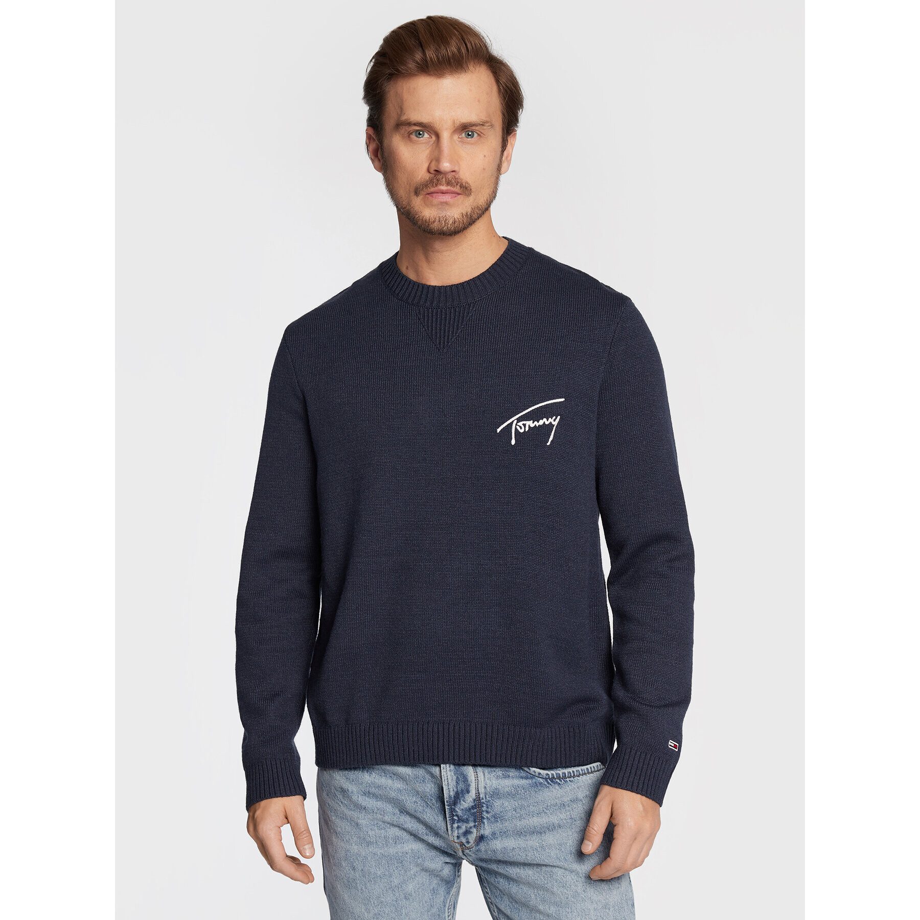 Tommy Jeans Пуловер Signature DM0DM15062 Тъмносин Relaxed Fit - Pepit.bg