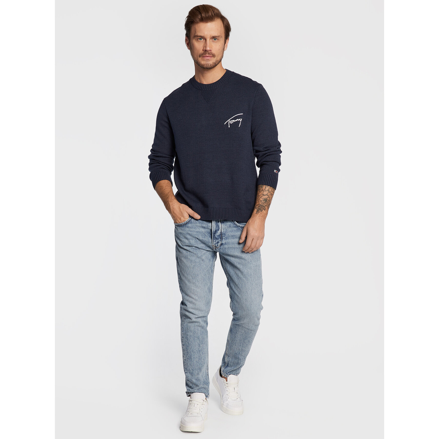 Tommy Jeans Пуловер Signature DM0DM15062 Тъмносин Relaxed Fit - Pepit.bg