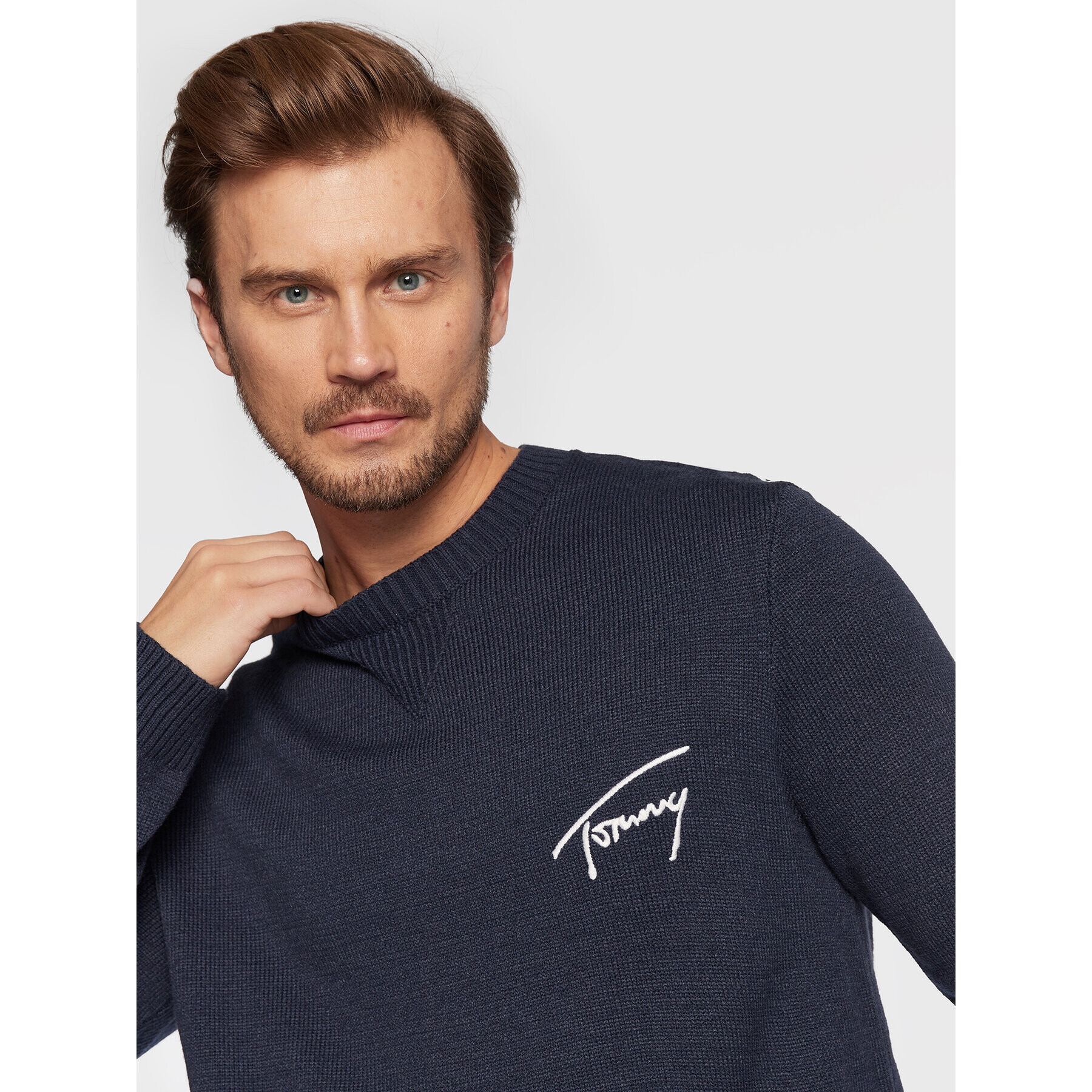 Tommy Jeans Пуловер Signature DM0DM15062 Тъмносин Relaxed Fit - Pepit.bg