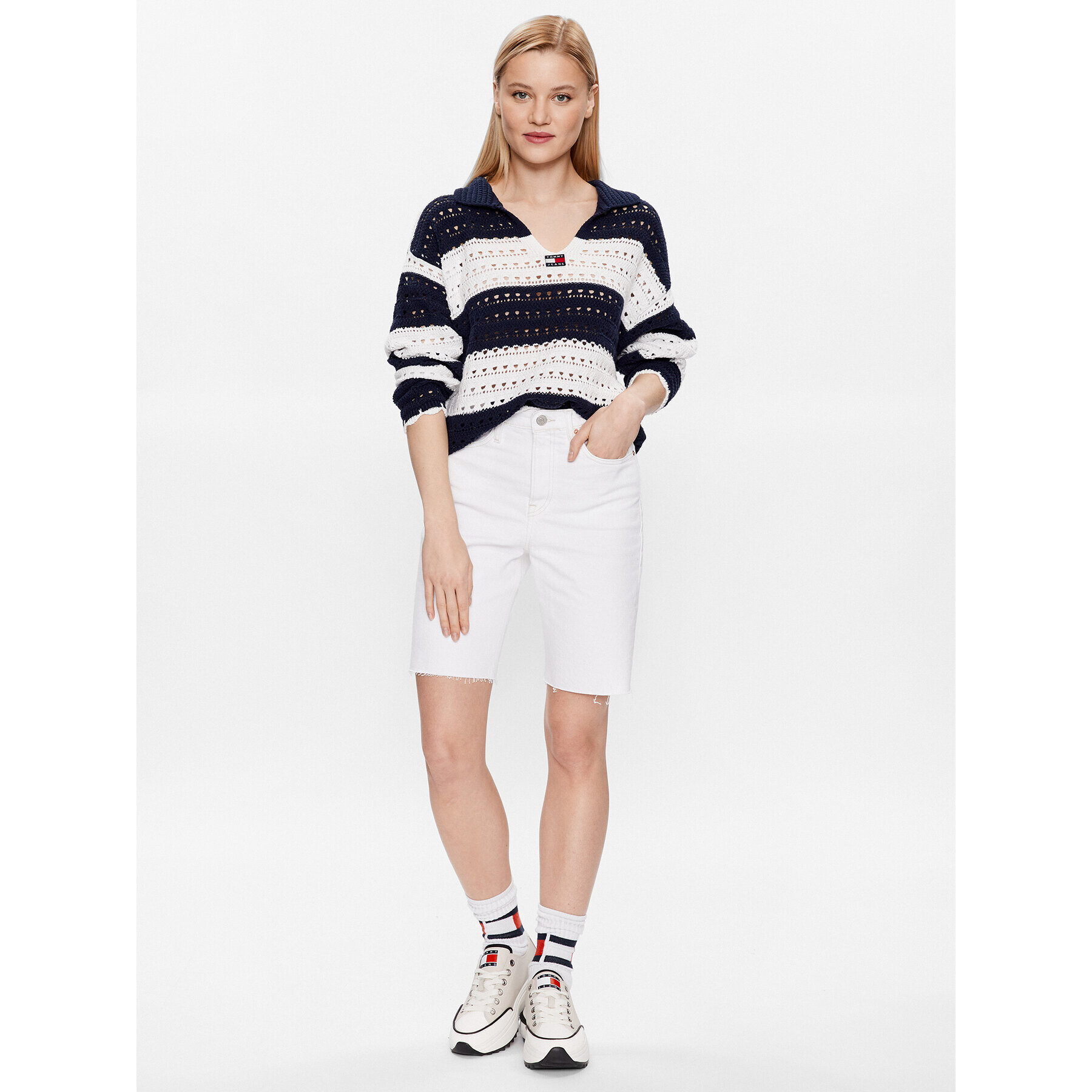 Tommy Jeans Пуловер Summer Crochet DW0DW15404 Тъмносин Relaxed Fit - Pepit.bg