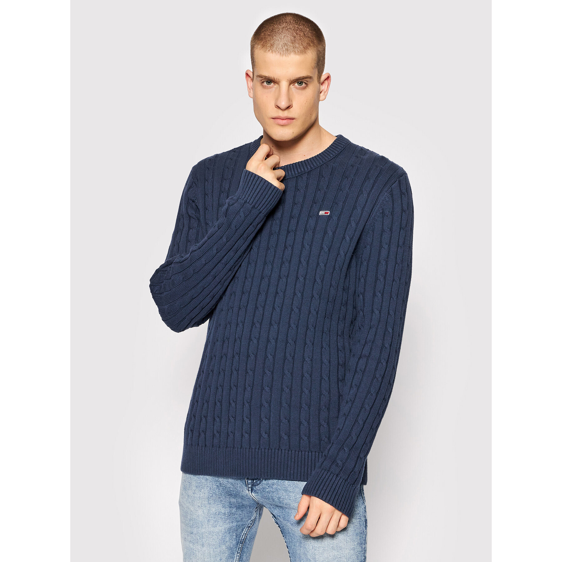 Tommy Jeans Пуловер Tjm Essential Cable DM0DM11857 Тъмносин Regular Fit - Pepit.bg