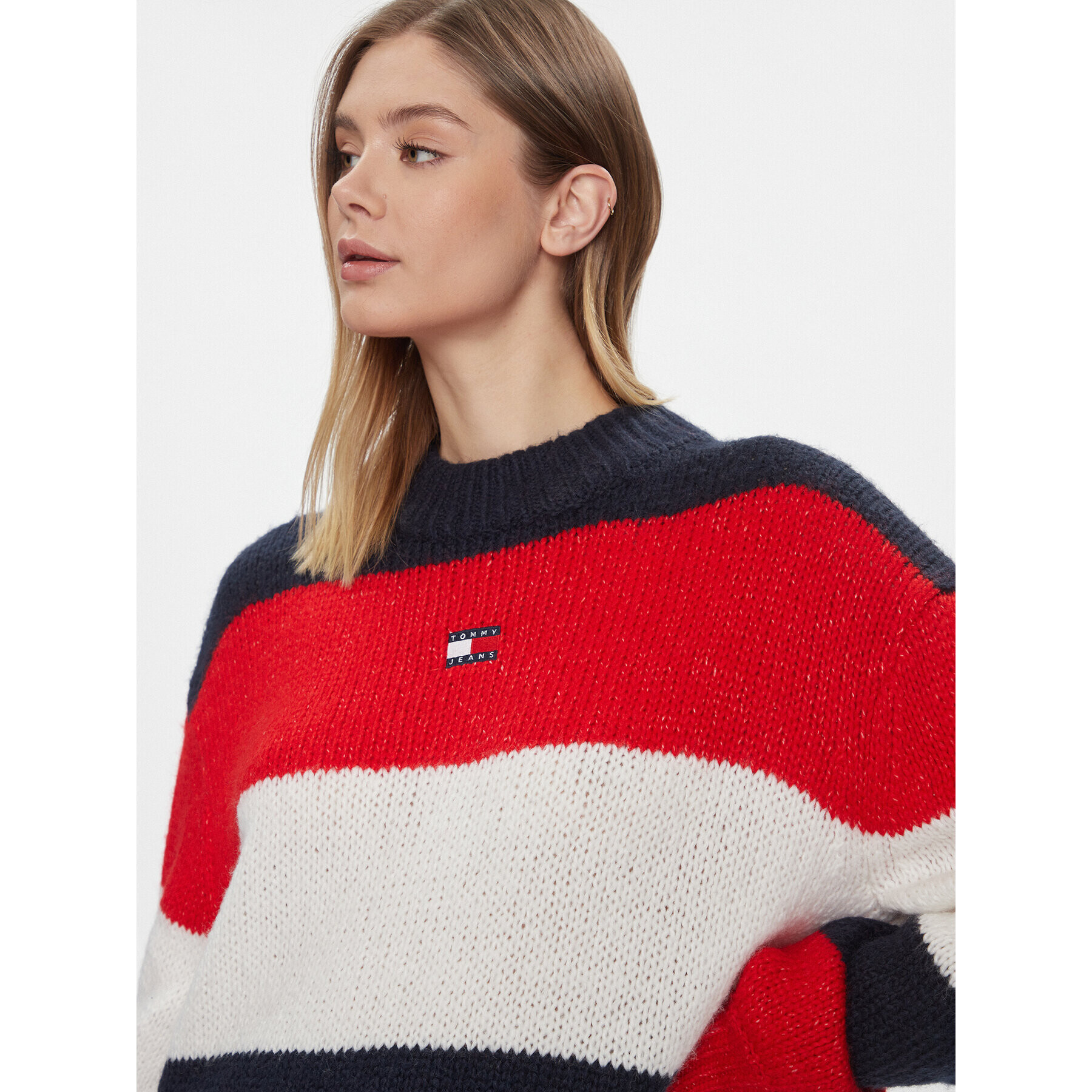 Tommy Jeans Пуловер Tjw Colorblock Sweater DW0DW17495 Тъмносин Regular Fit - Pepit.bg