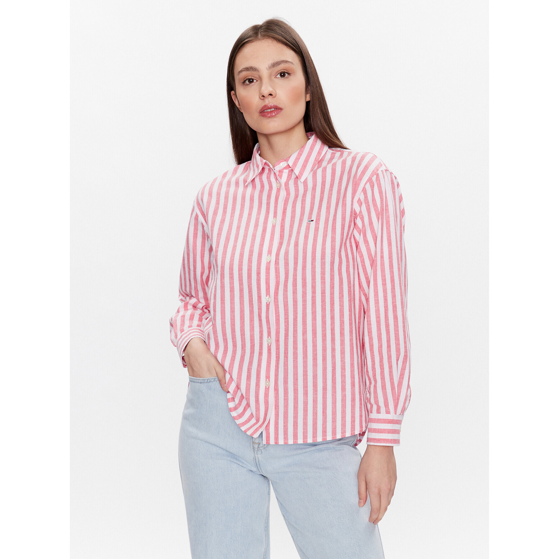 Tommy Jeans Риза DW0DW15578 Розов Relaxed Fit - Pepit.bg