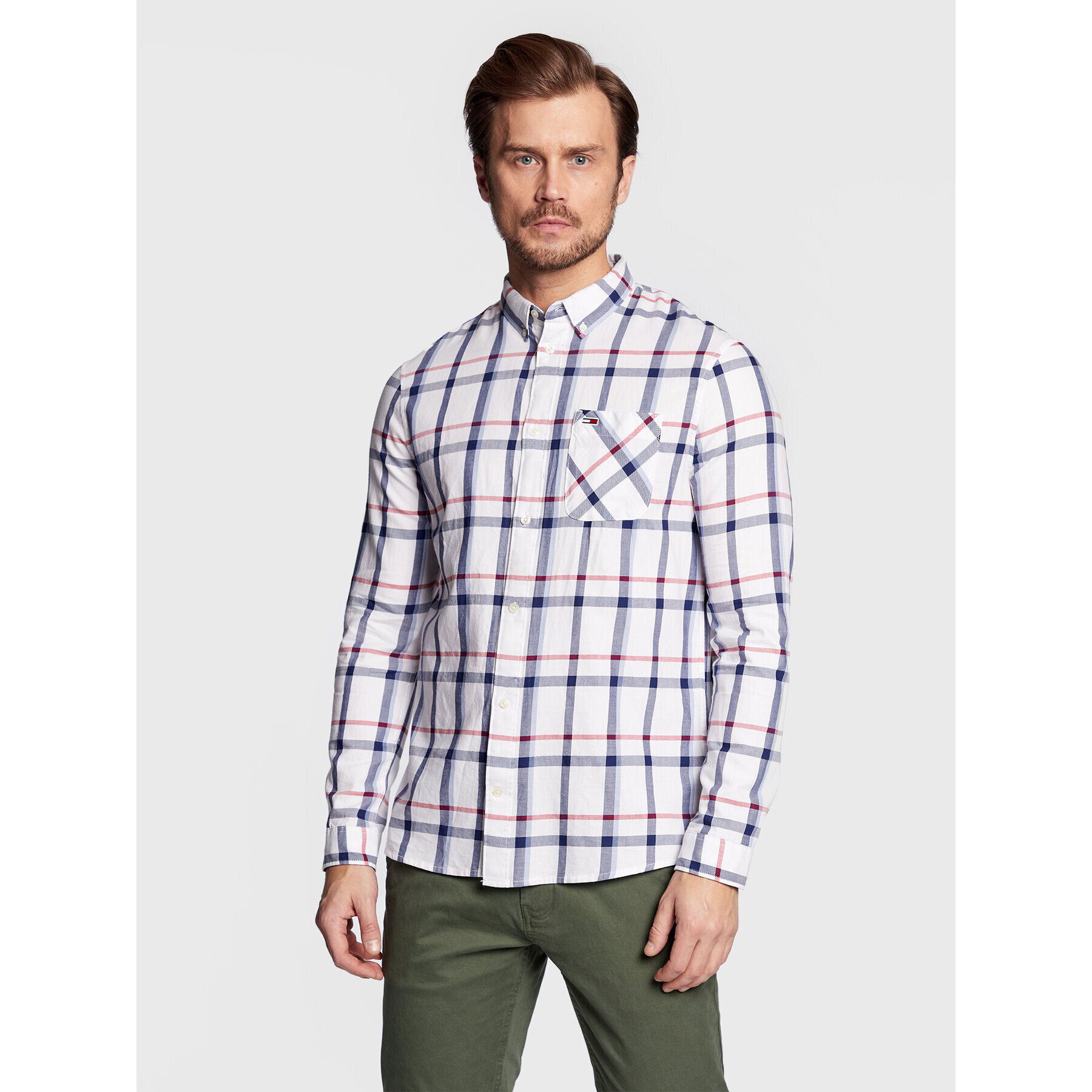 Tommy Jeans Риза Essential Check DM0DM15399 Бял Regular Fit - Pepit.bg