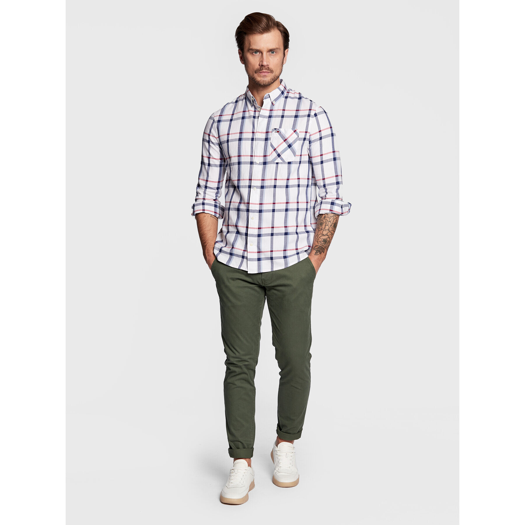 Tommy Jeans Риза Essential Check DM0DM15399 Бял Regular Fit - Pepit.bg