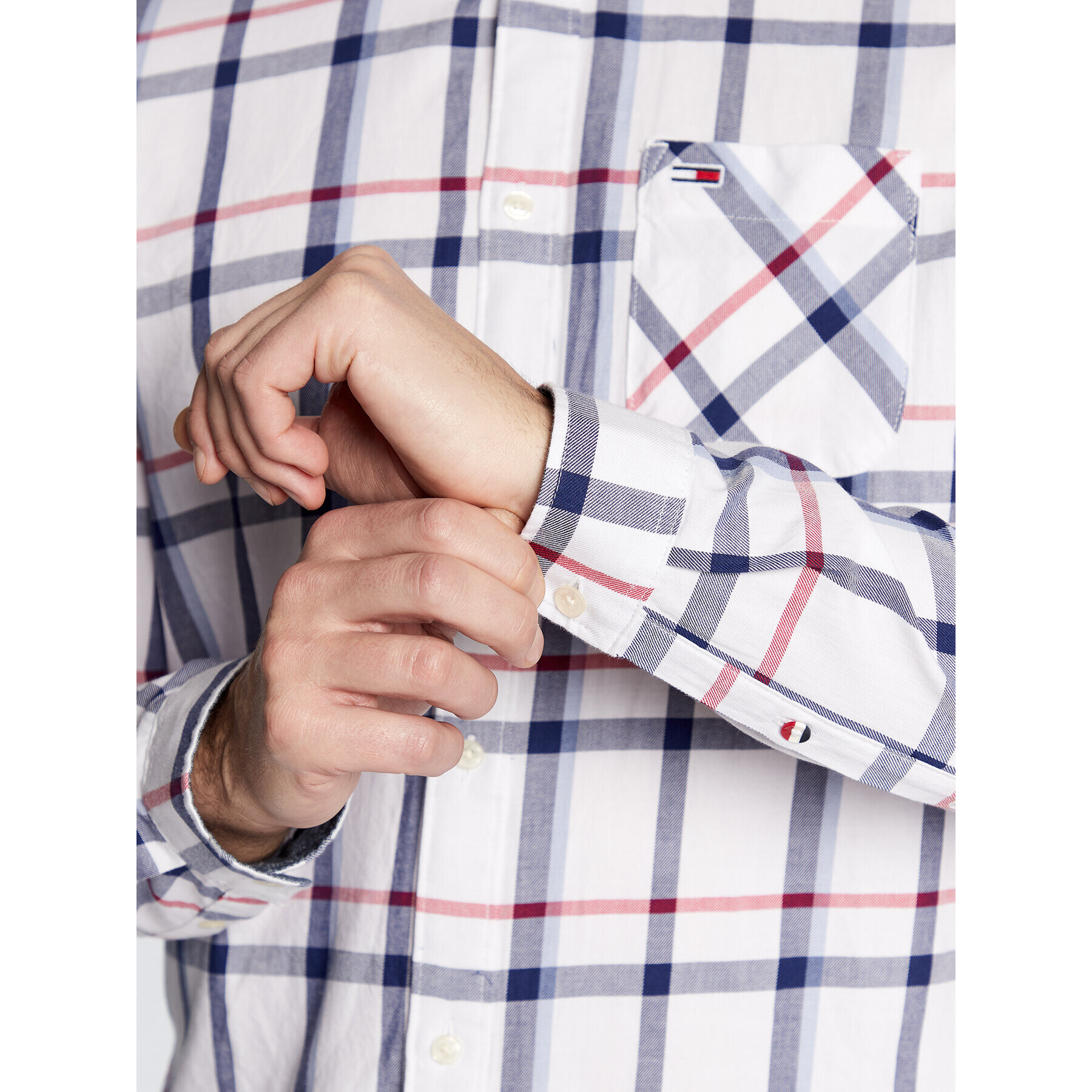 Tommy Jeans Риза Essential Check DM0DM15399 Бял Regular Fit - Pepit.bg