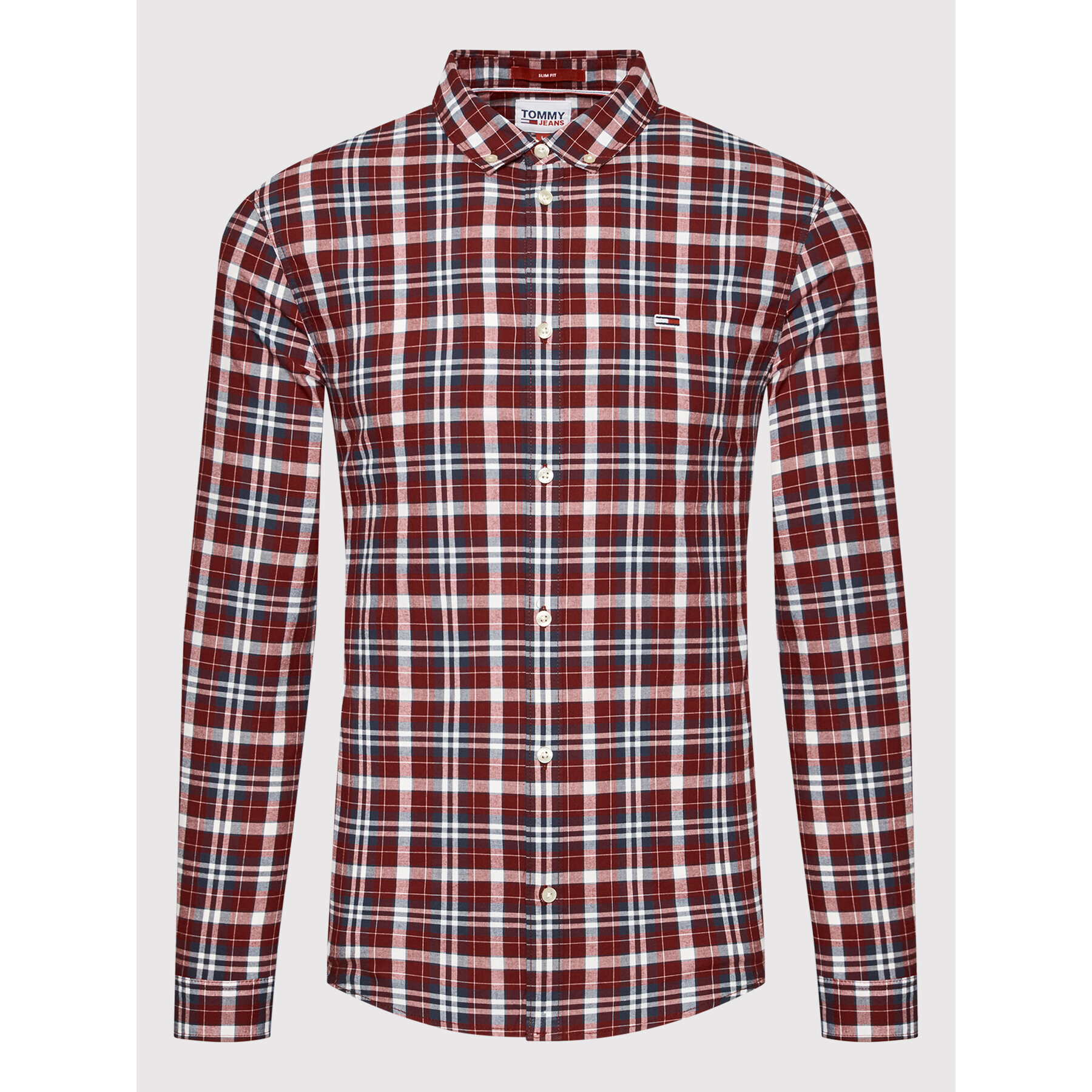 Tommy Jeans Риза Essential Poplin Check DM0DM12339 Червен Regular Fit - Pepit.bg