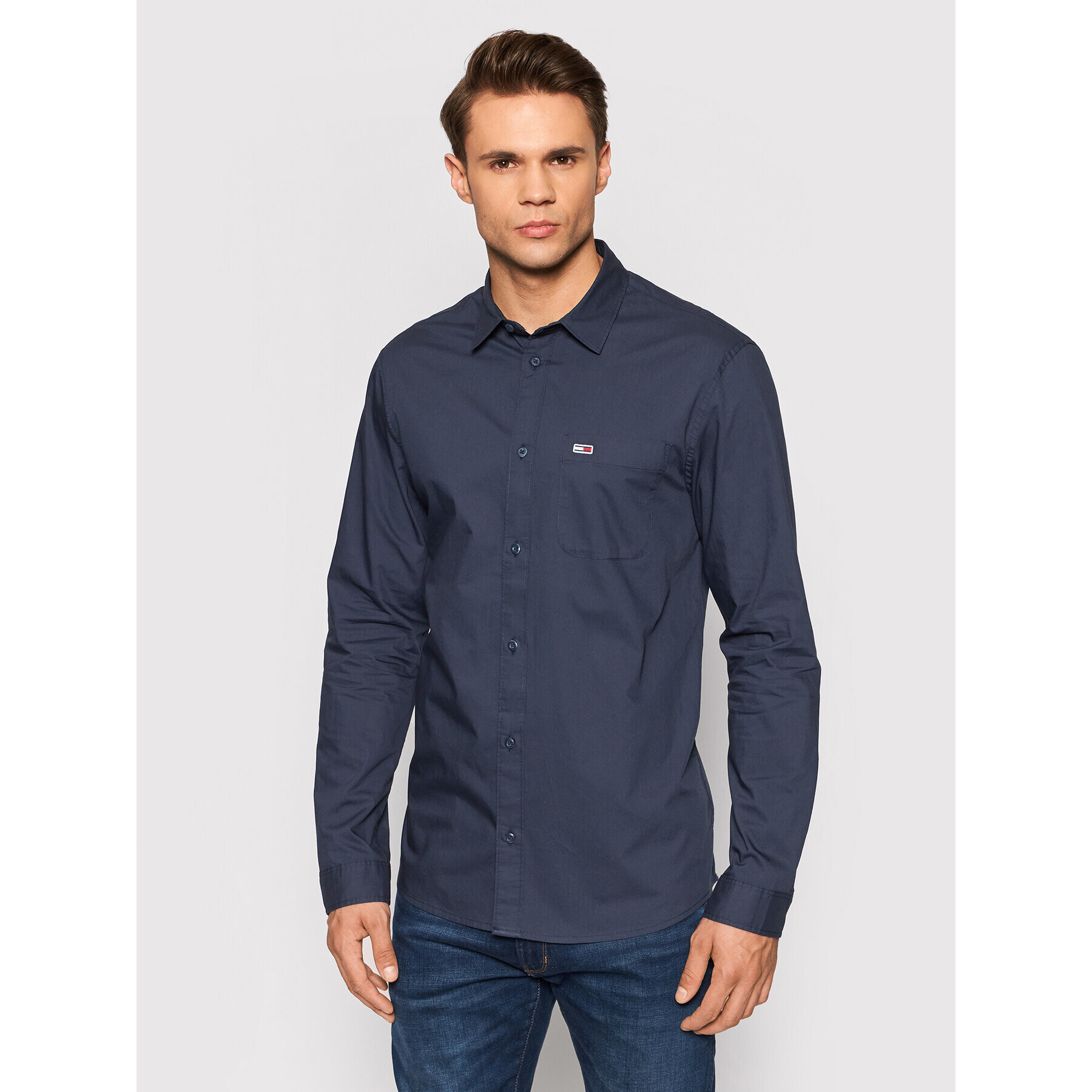 Tommy Jeans Риза Essential Poplin DM0DM11870 Тъмносин Regular Fit - Pepit.bg